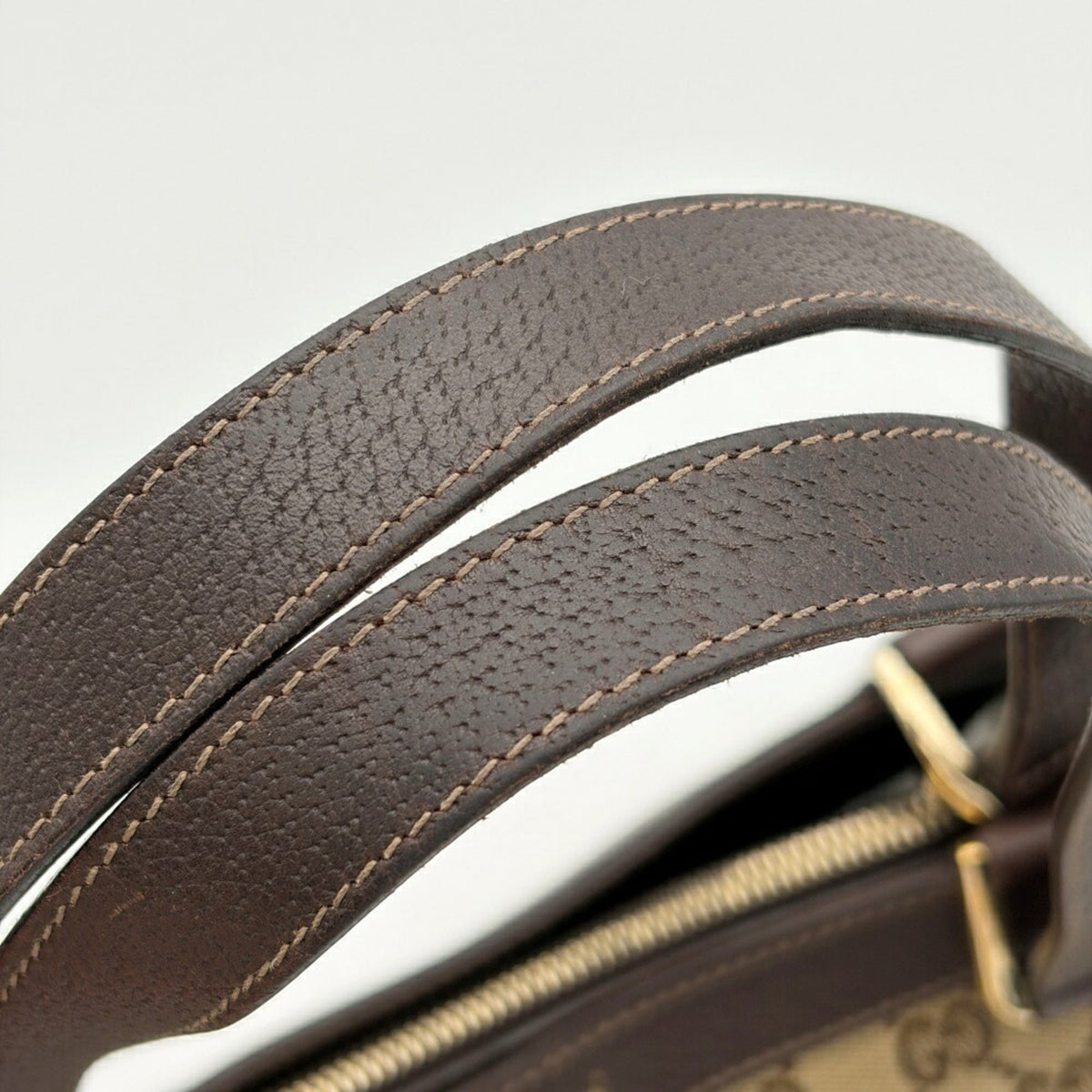 Gucci Beige Dark Brown Gg Canvas Leather Tote Bag (Pre-Owned)