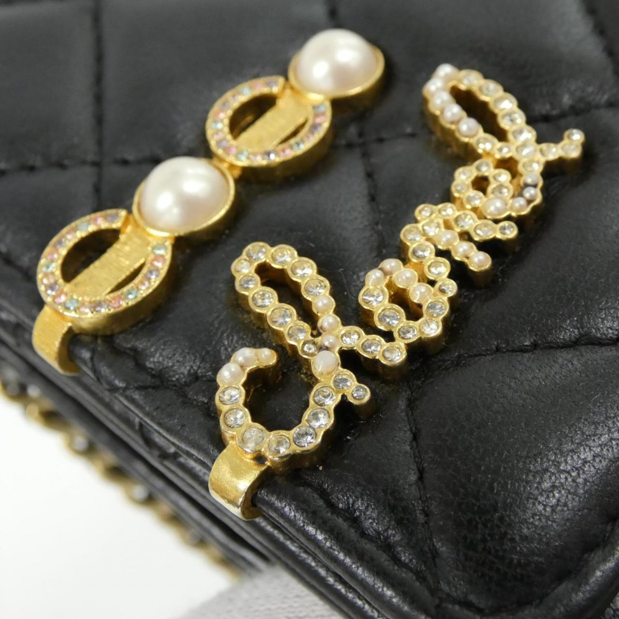 Chanel Black Artificial Pearl Leather Chain/Shoulder Wallet (Pre-Owned)