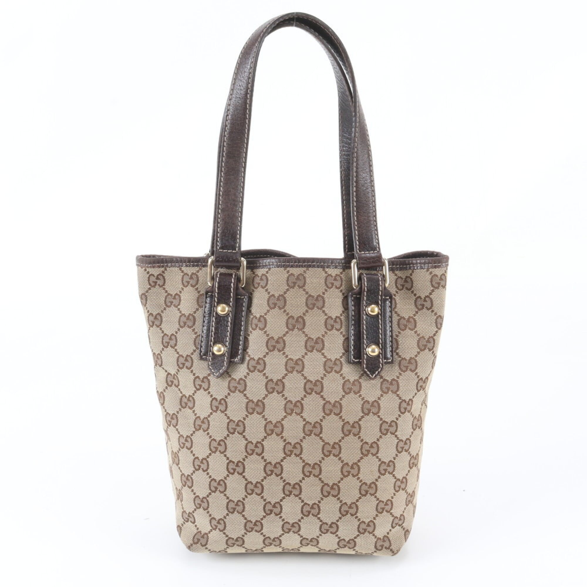 Gucci Brown Leather Canvas Handbag Shoulder Bag Tote Bag (Pre-Owned)