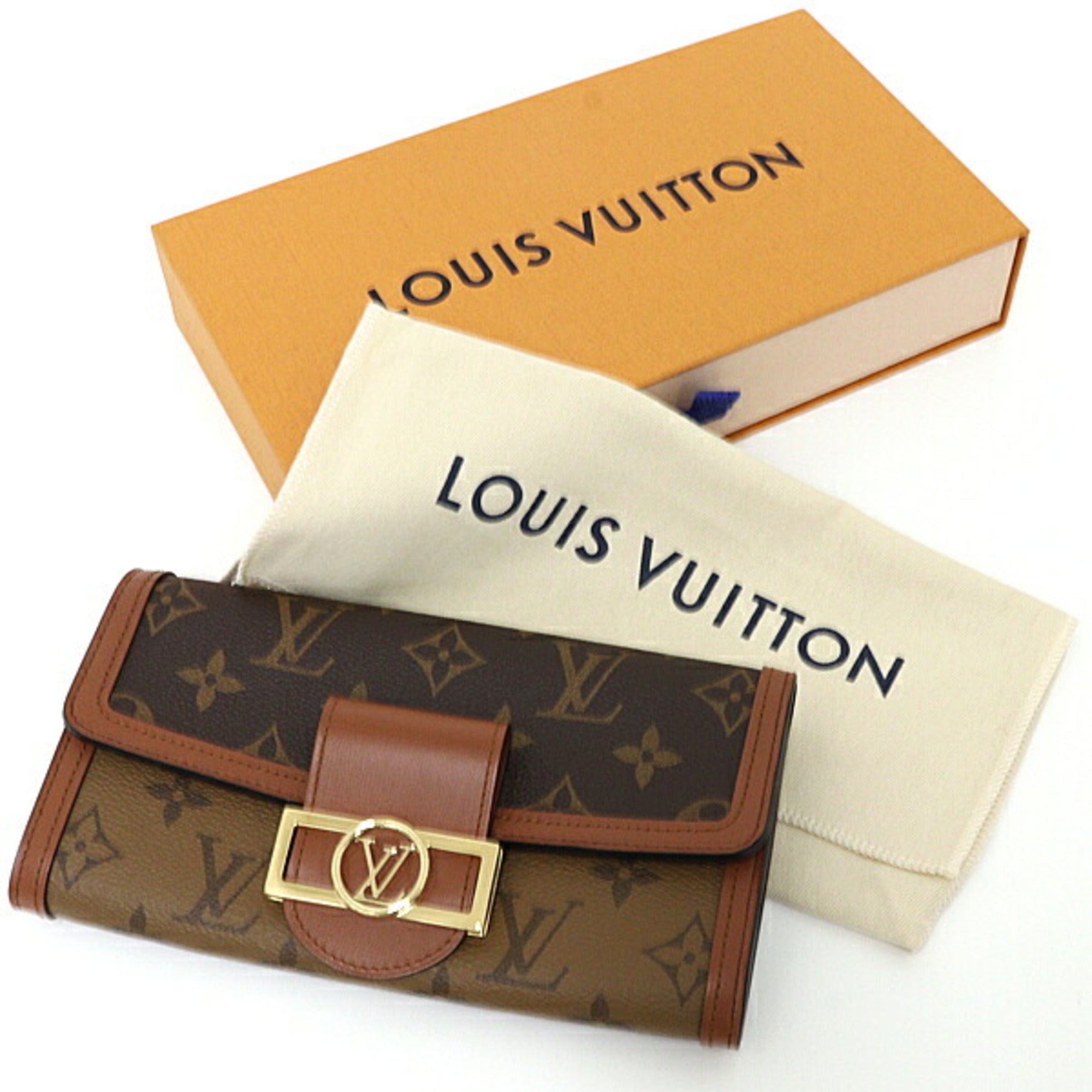 Louis Vuitton Brown Light Brown Monogram Monogram Reverse Leather Long Wallet (Bi-Fold) (Pre-Owned)