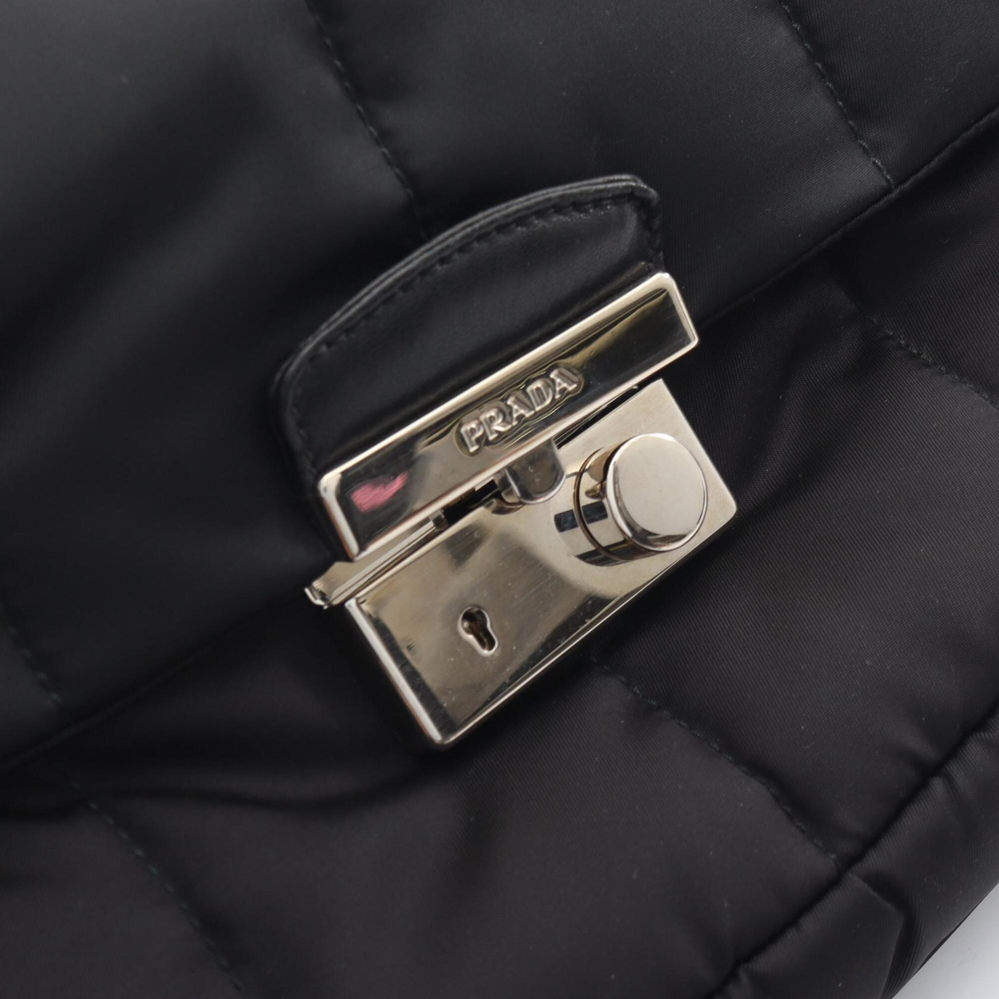 Prada Black Nylon Leather Handbag Shoulder Bag (Pre-Owned)