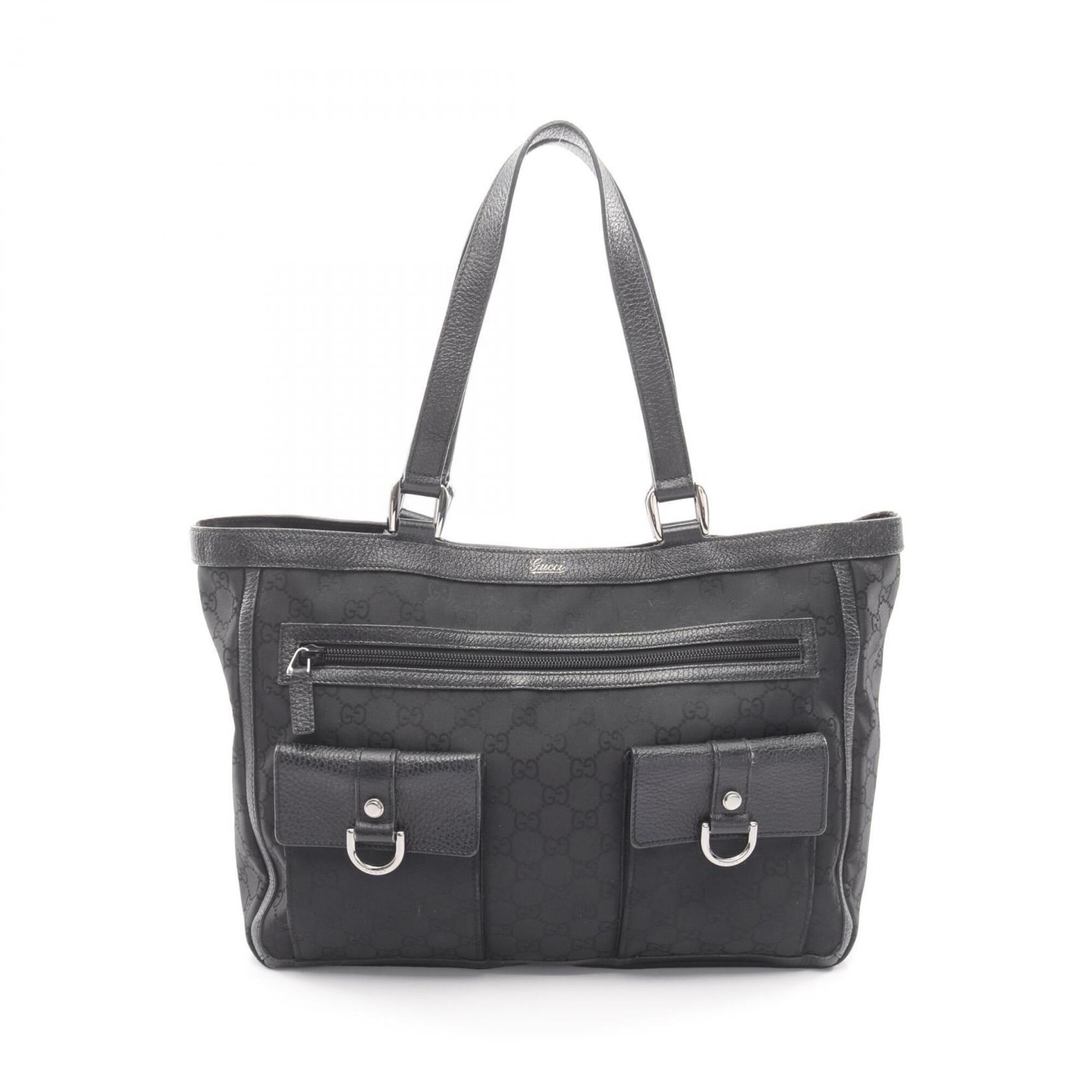 Gucci Black Nylon Leather Handbag Tote Bag (Pre-Owned)