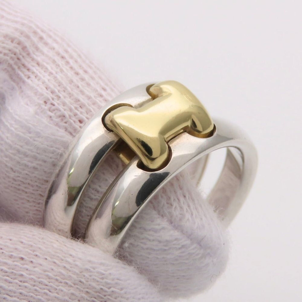 Hermes Gold Silver Yellow Gold (18K) Silver 925 Band Ring (Pre-Owned)