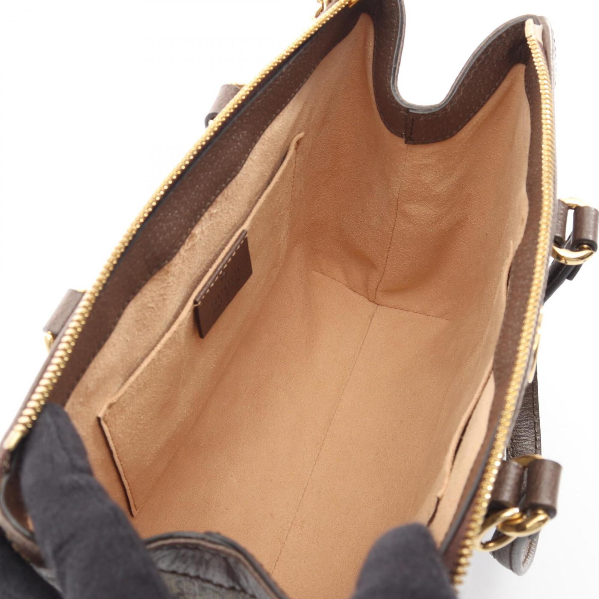 Gucci Beige Brown Coated Canvas Leather Handbag Tote Bag (Pre-Owned)