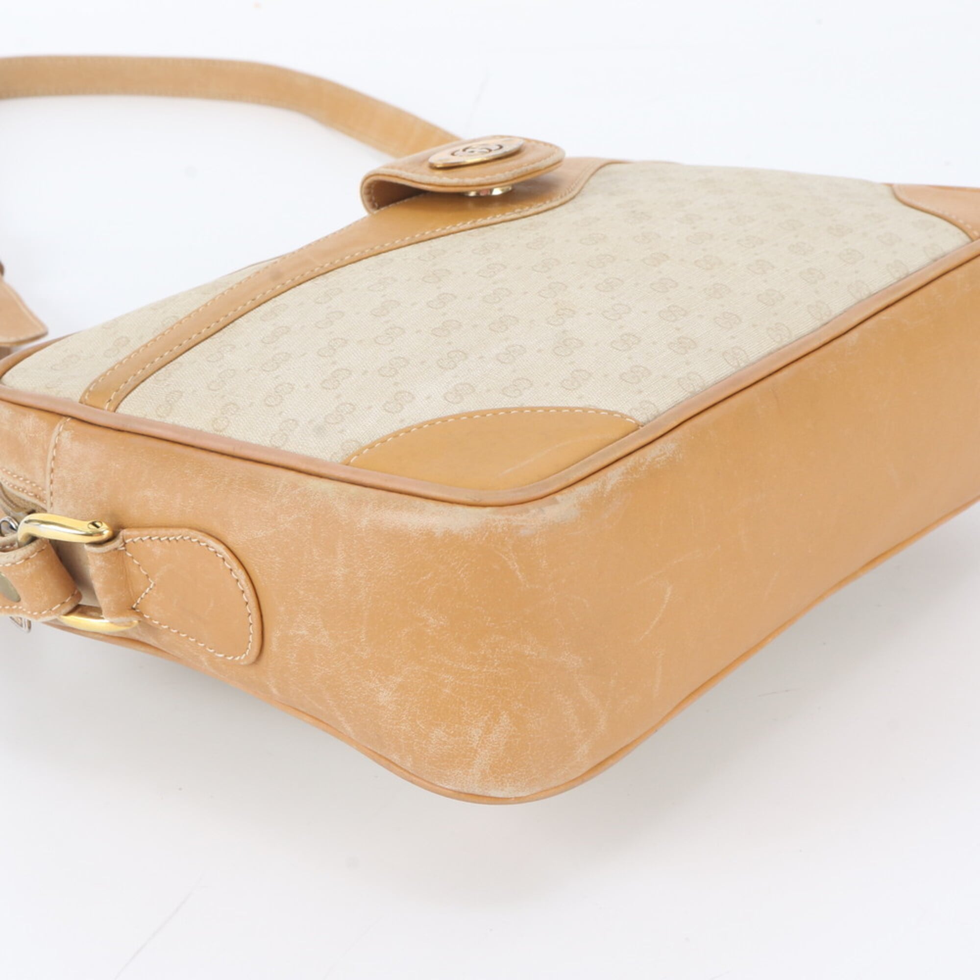 Gucci Beige Brown Leather Coated Canvas Crossbody Bag Shoulder Bag (Pre-Owned)