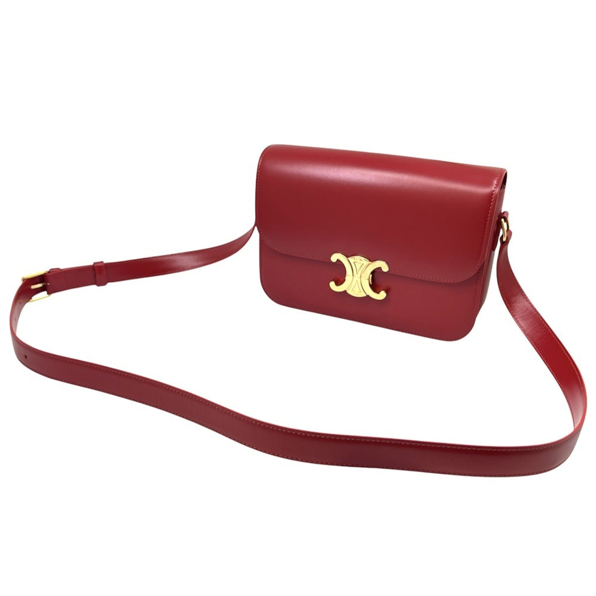 Celine Red Color Leather Pochette Shoulder Bag (Pre-Owned)