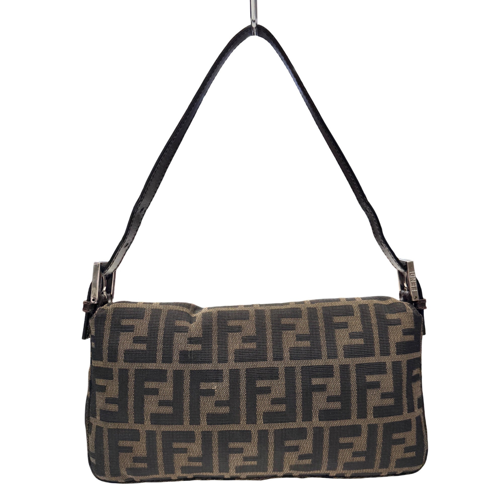 Fendi Zucca Brown Canvas Leather Handbag Pouch (Pre-Owned)