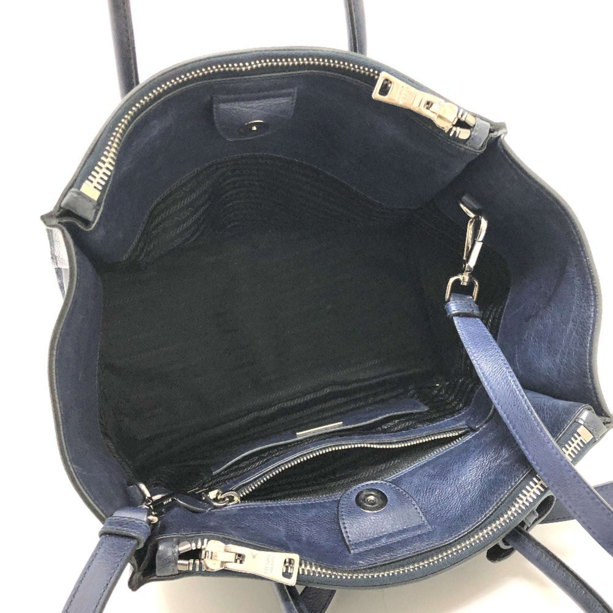 Prada Blue Leather Handbag Tote Bag (Pre-Owned)