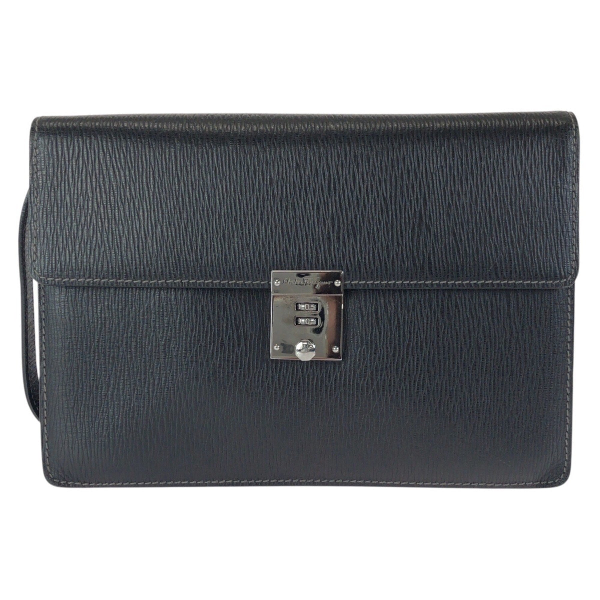 Salvatore Ferragamo Black Leather Clutch Bag (Pre-Owned)
