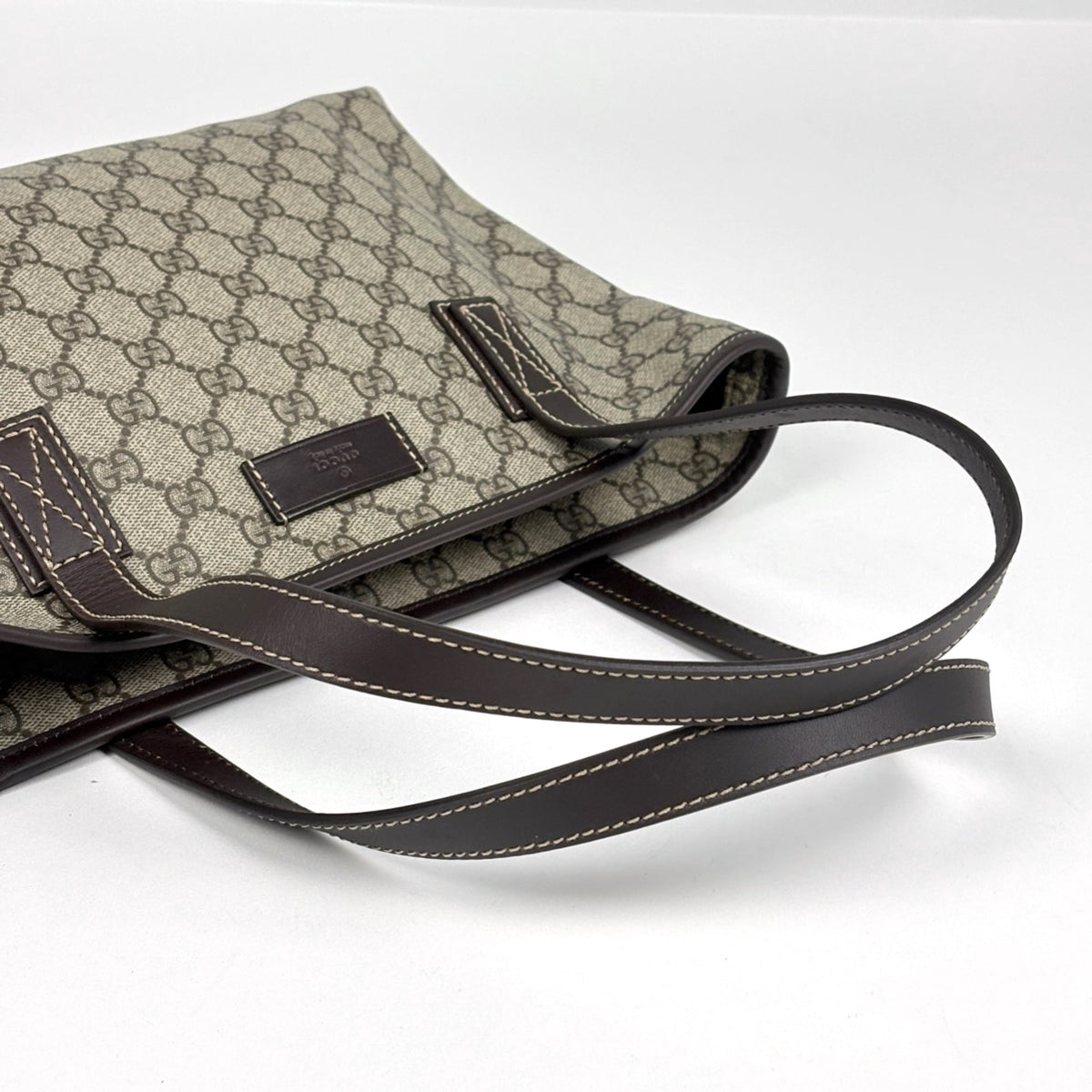 Gucci Beige Brown Coated Canvas Leather Tote Bag (Pre-Owned)