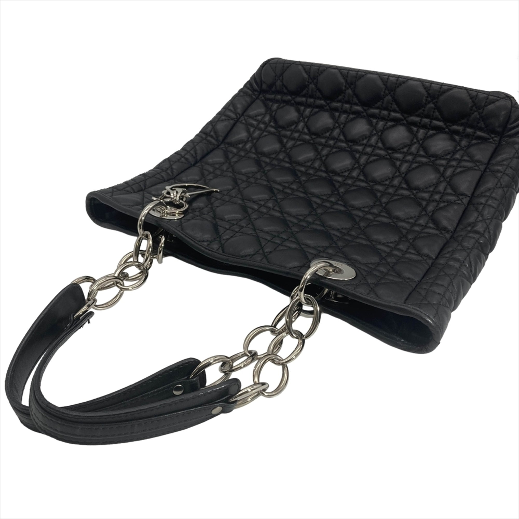 Christian Dior Black Leather Handbag Tote Bag (Pre-Owned)