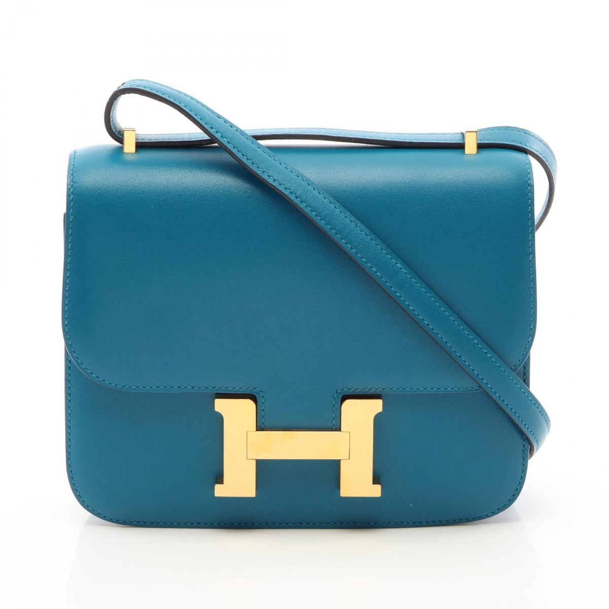 Hermes Blue Tadelakt Leather Handbag Shoulder Bag (Pre-Owned)