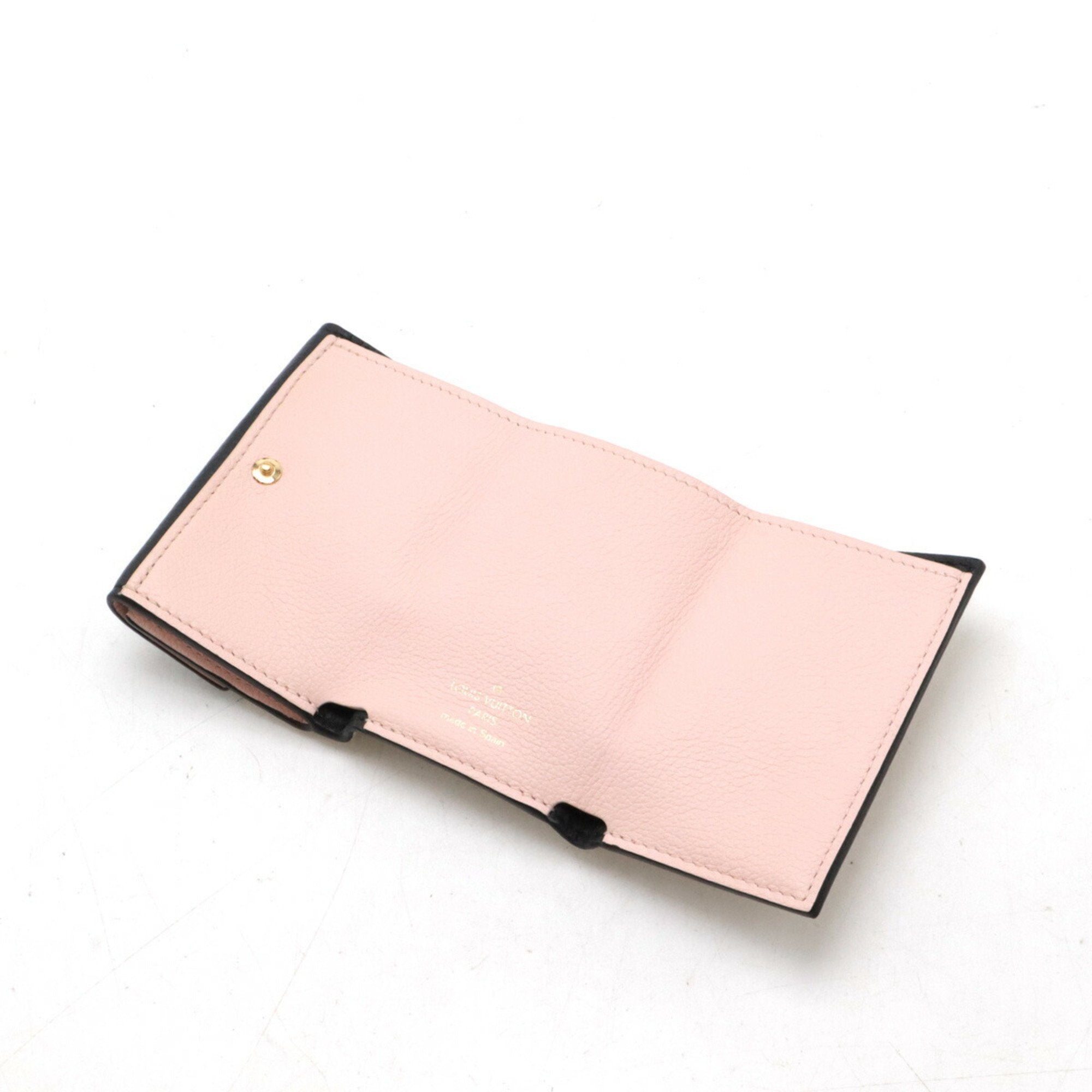 Louis Vuitton Beige Black Leather Wallet (Tri-Fold) (Pre-Owned)