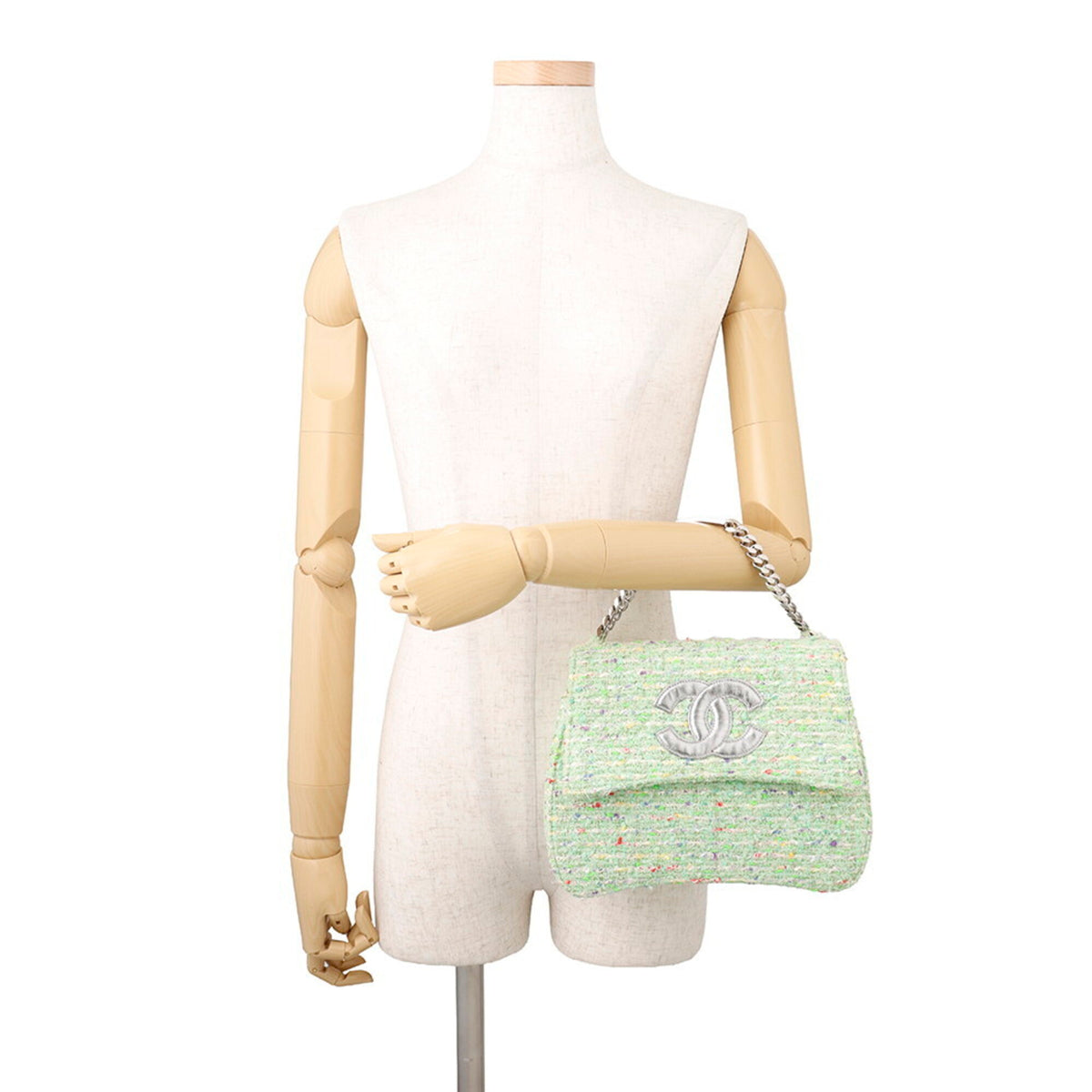 Chanel Green Multi-Color Tweed Handbag (Pre-Owned)