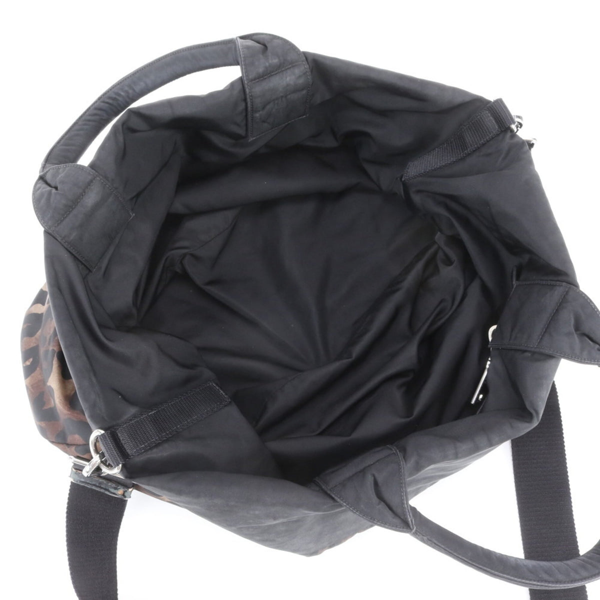 Prada Black Brown Leather Nylon Shoulder Bag Tote Bag (Pre-Owned)