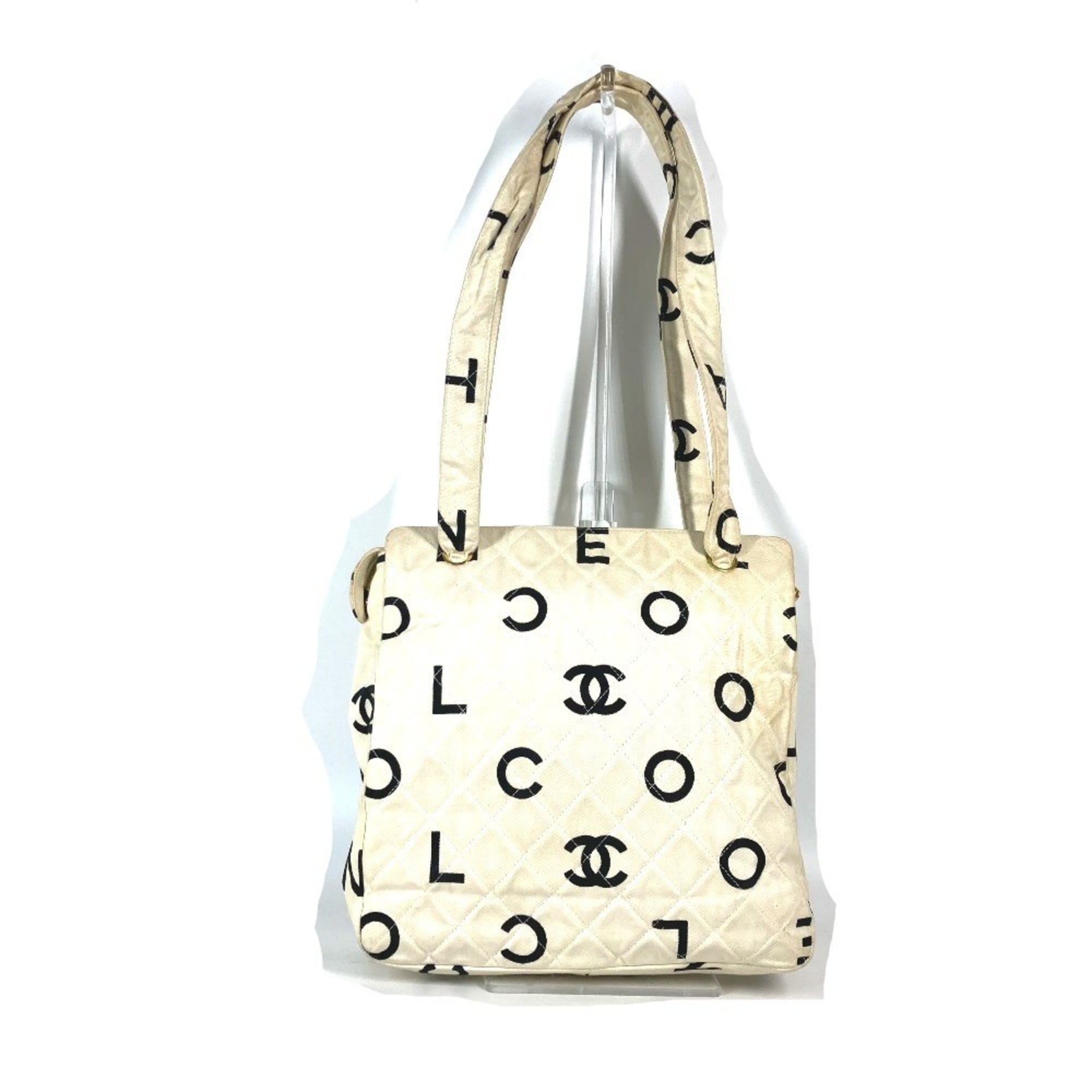 Chanel Black White Canvas Shoulder Bag Tote Bag (Pre-Owned)