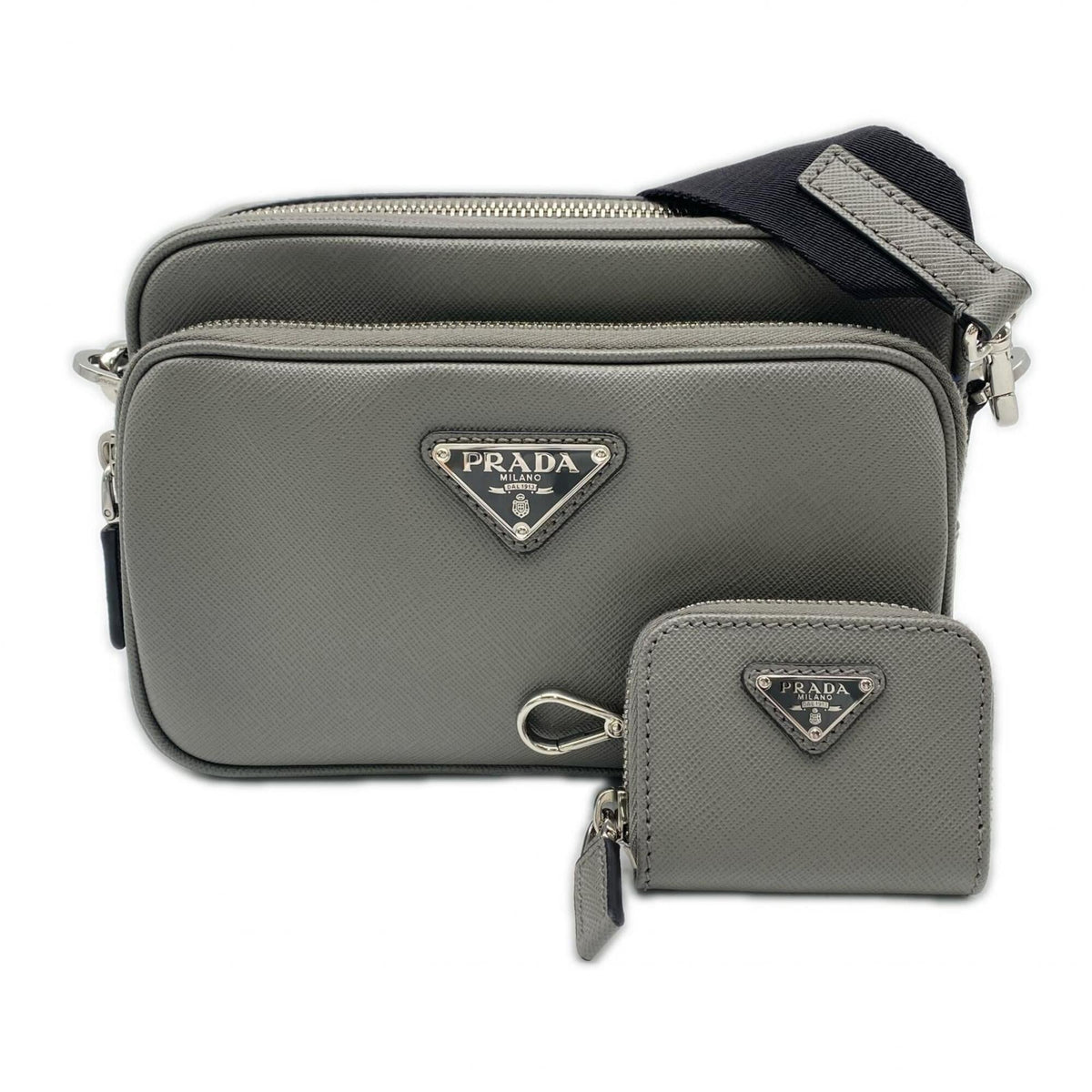 Prada Saffiano Gray Saffiano Shoulder Bag (Pre-Owned)