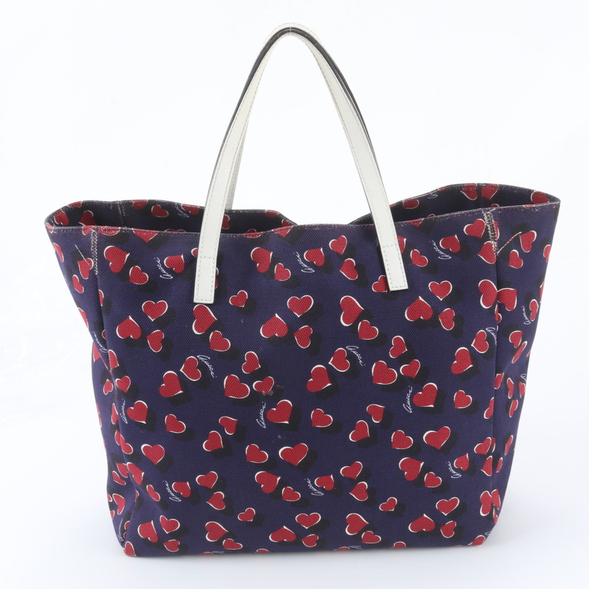 Gucci Navy Red Color Leather Canvas Handbag Shoulder Bag Tote Bag (Pre-Owned)