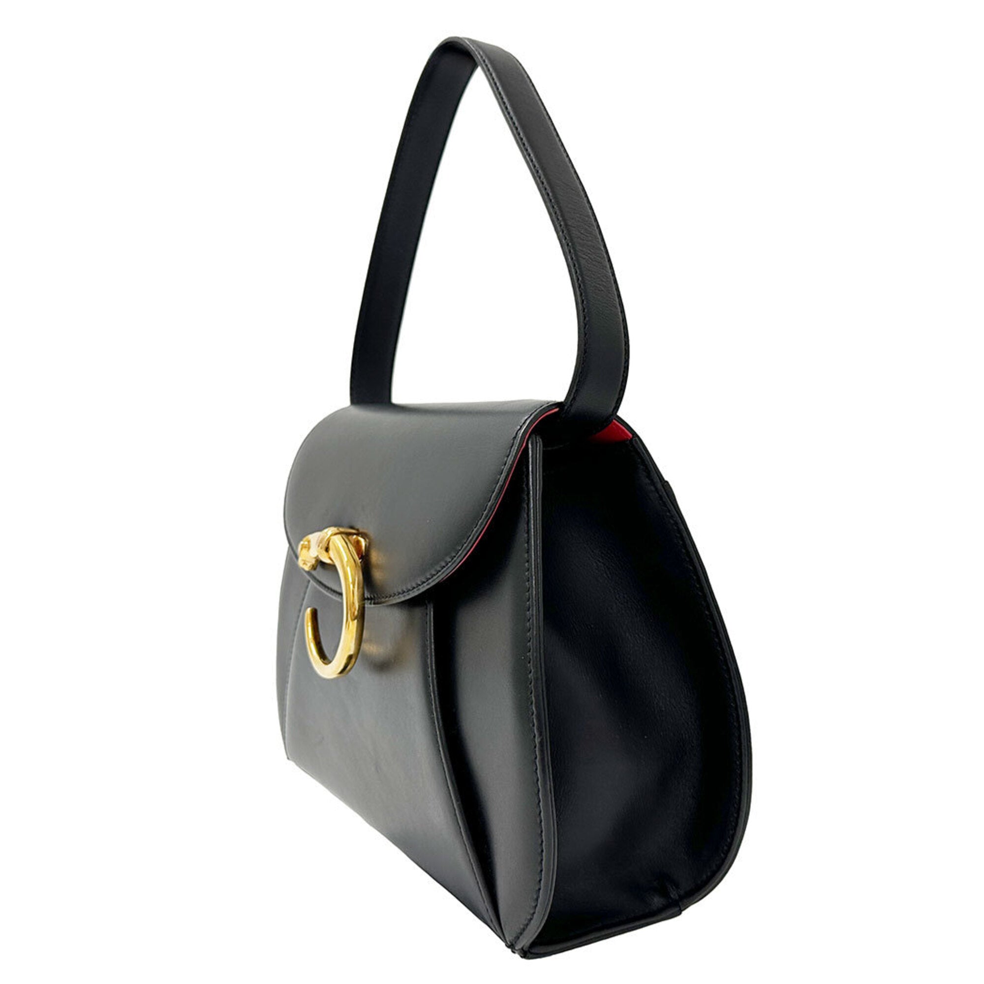 Cartier Panthère Black Leather Handbag Shoulder Bag (Pre-Owned)