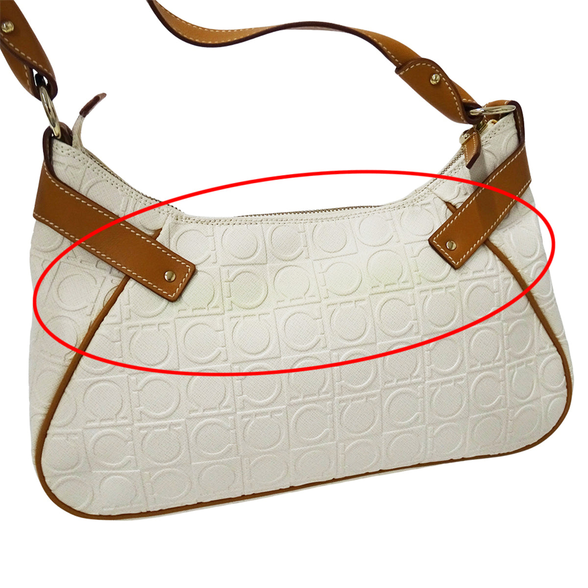 Salvatore Ferragamo Brown White Leather Handbag Shoulder Bag (Pre-Owned)