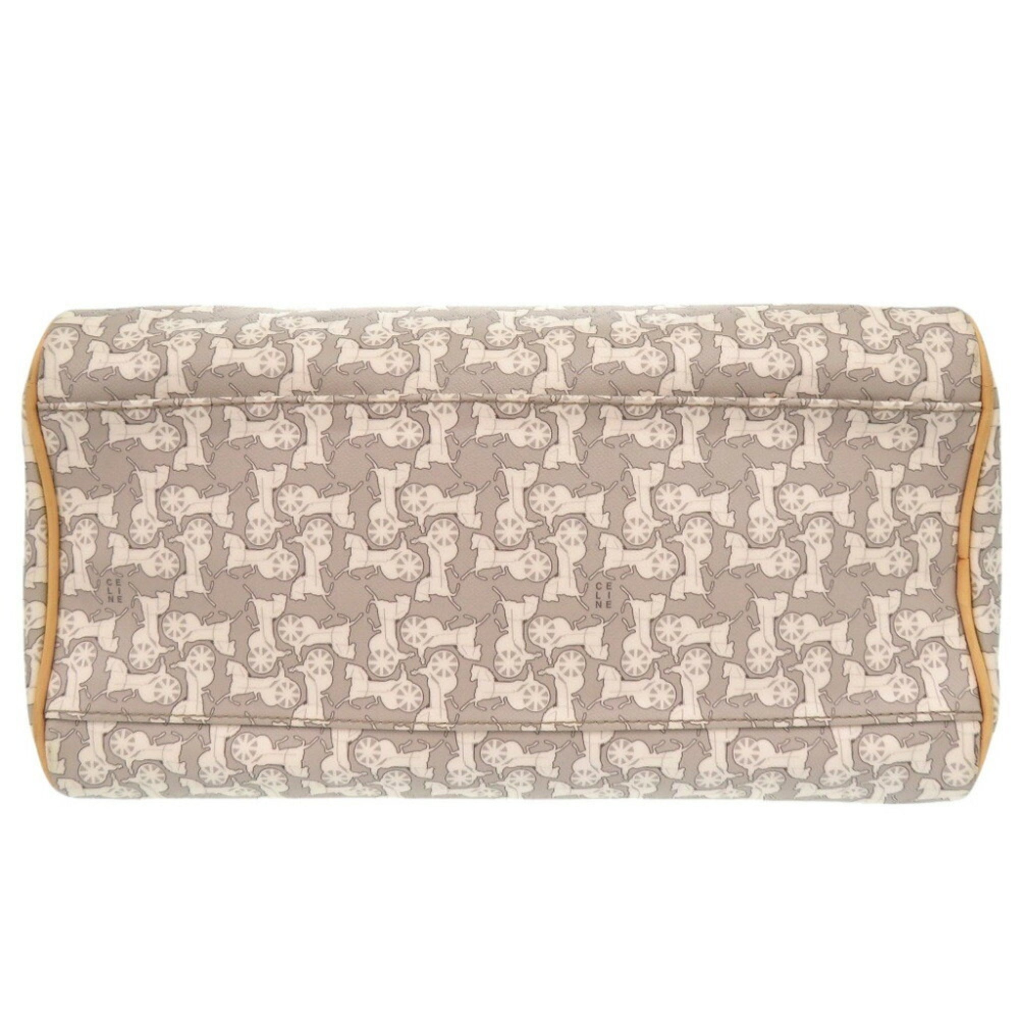 Celine Beige Gray White Pvc Leather Boston Bag Handbag (Pre-Owned)