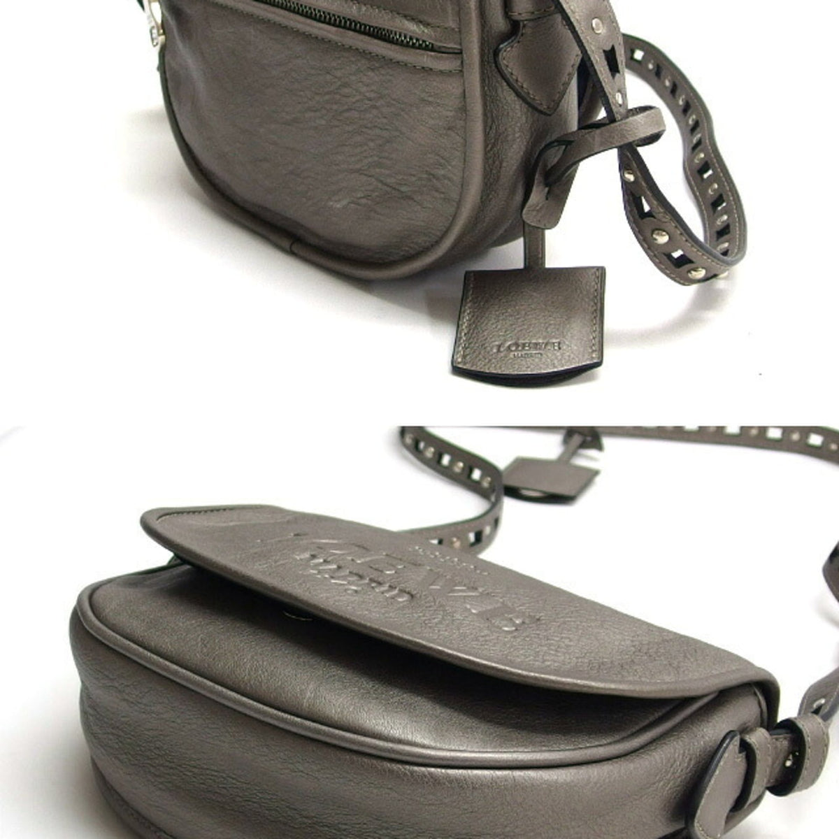 Loewe Silver Gray Leather Pochette Shoulder Bag (Pre-Owned)