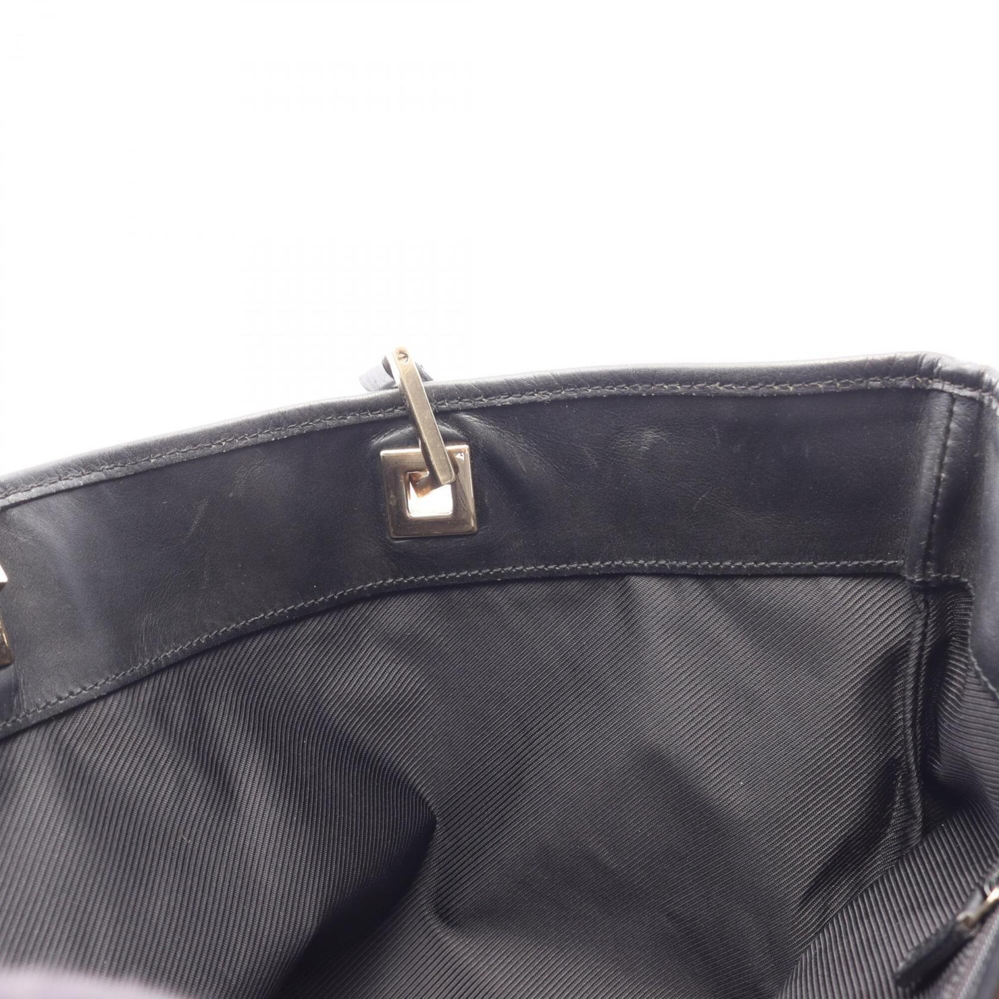 Gucci Beige Black Canvas Leather Handbag Tote Bag (Pre-Owned)
