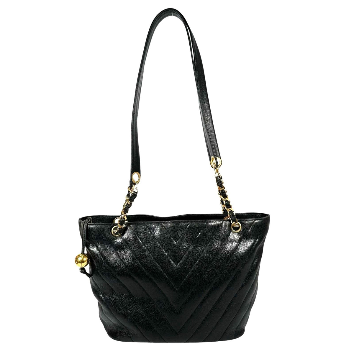 Chanel Black Grained Calfskin Shoulder Bag Tote Bag (Pre-Owned)