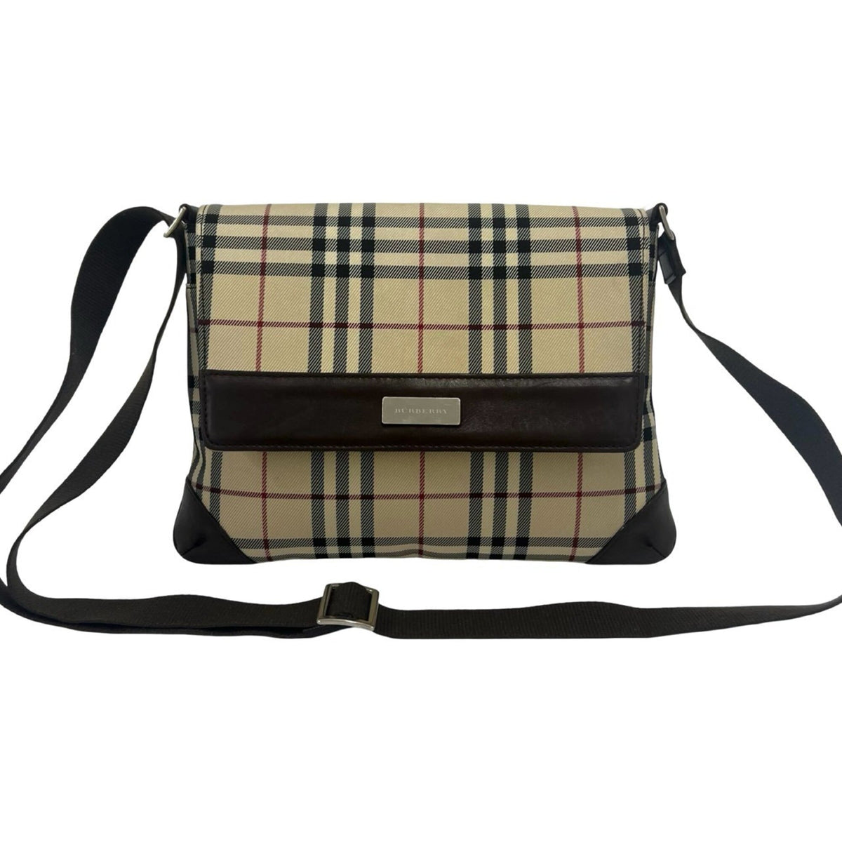 Burberry Beige Brown Canvas Leather Pochette Shoulder Bag (Pre-Owned)