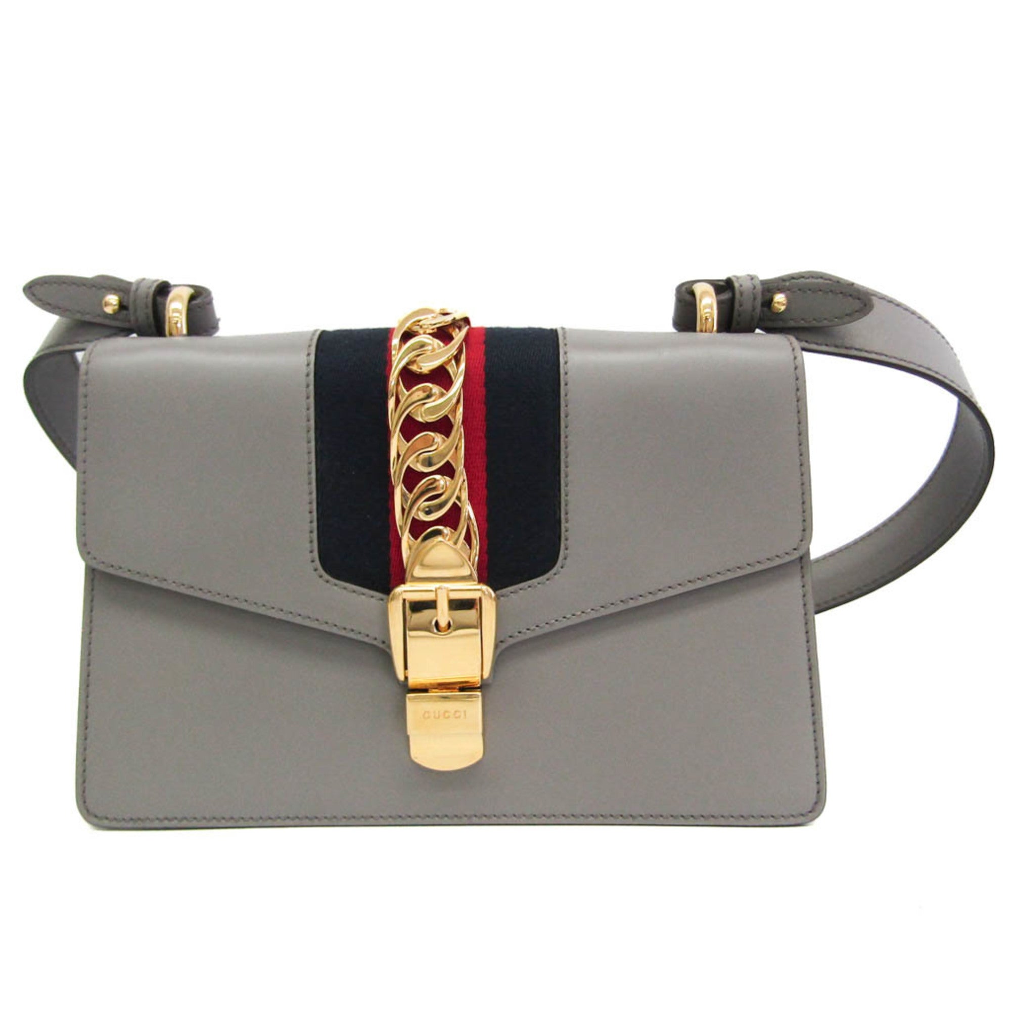 Gucci Gray Leather Shoulder Bag (Pre-Owned)