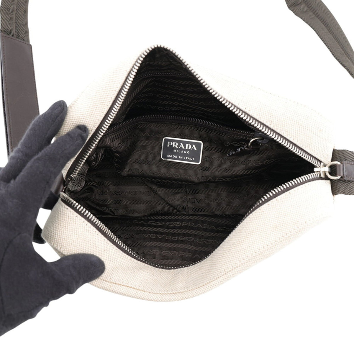 Prada Beige Khaki Canvas Handbag Shoulder Bag (Pre-Owned)