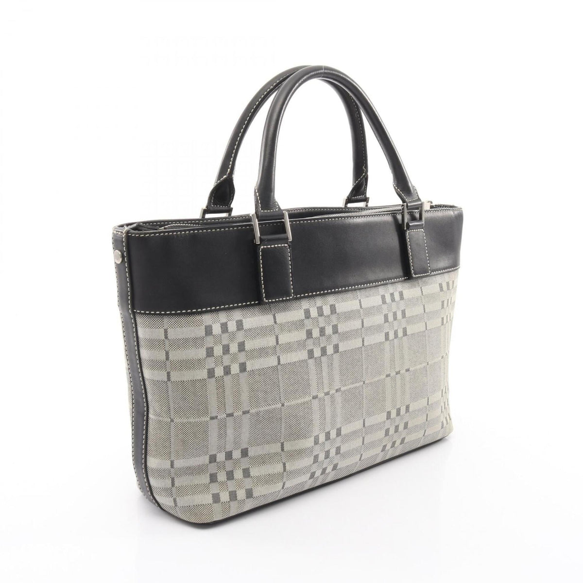 Burberry Black Ivory Canvas Leather Handbag (Pre-Owned)
