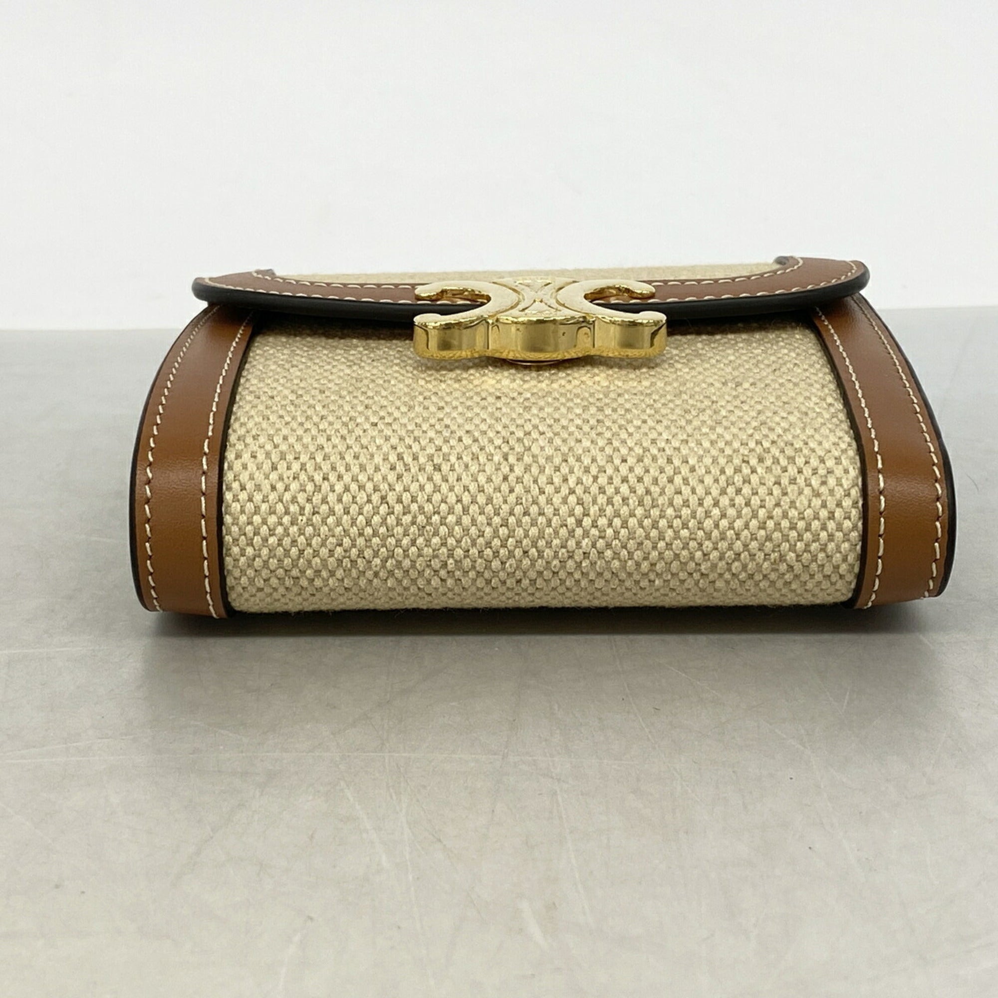 Celine Beige Brown Canvas Leather Wallet (Tri-Fold) (Pre-Owned)