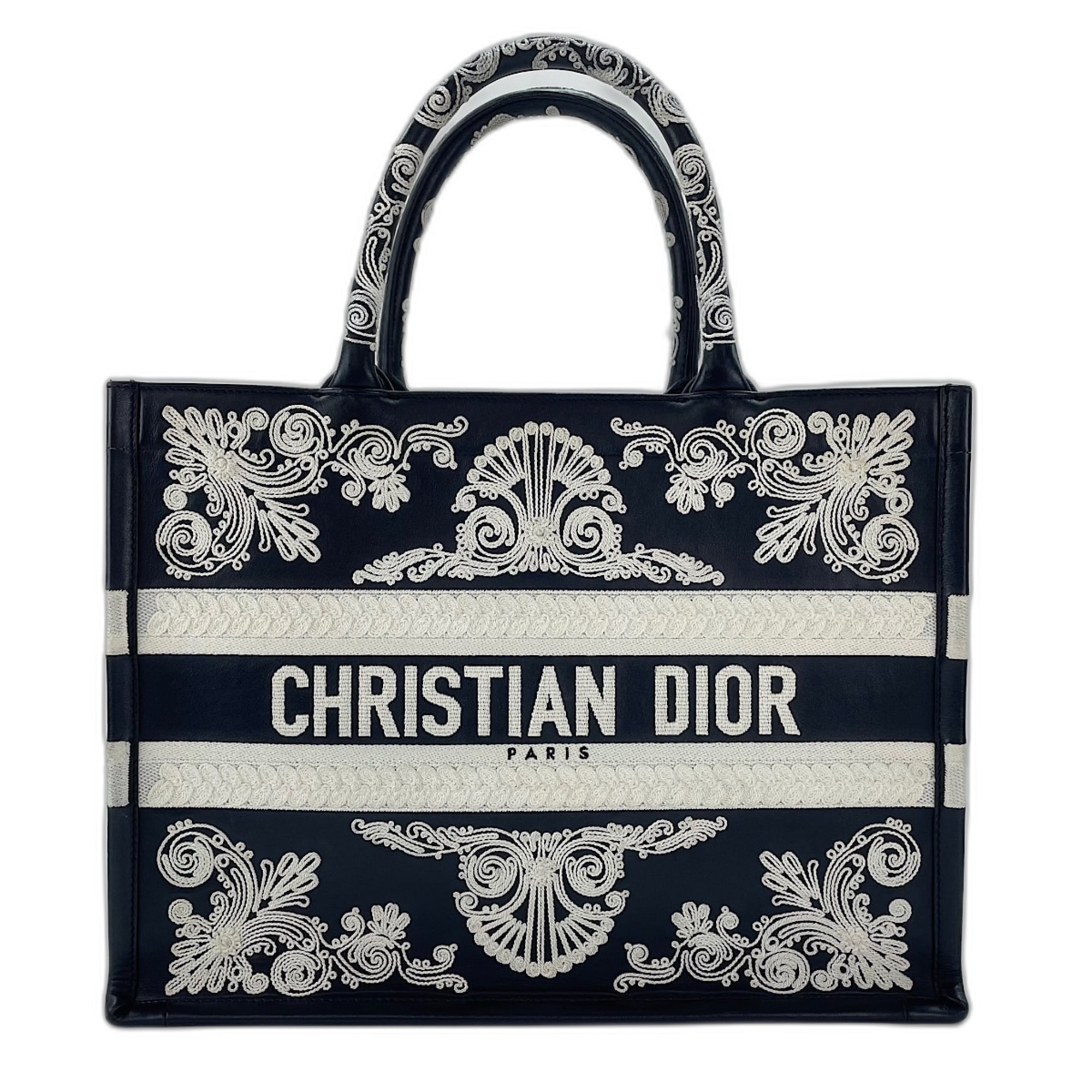 Christian Dior Black Embroidery Leather Tote Bag (Pre-Owned)