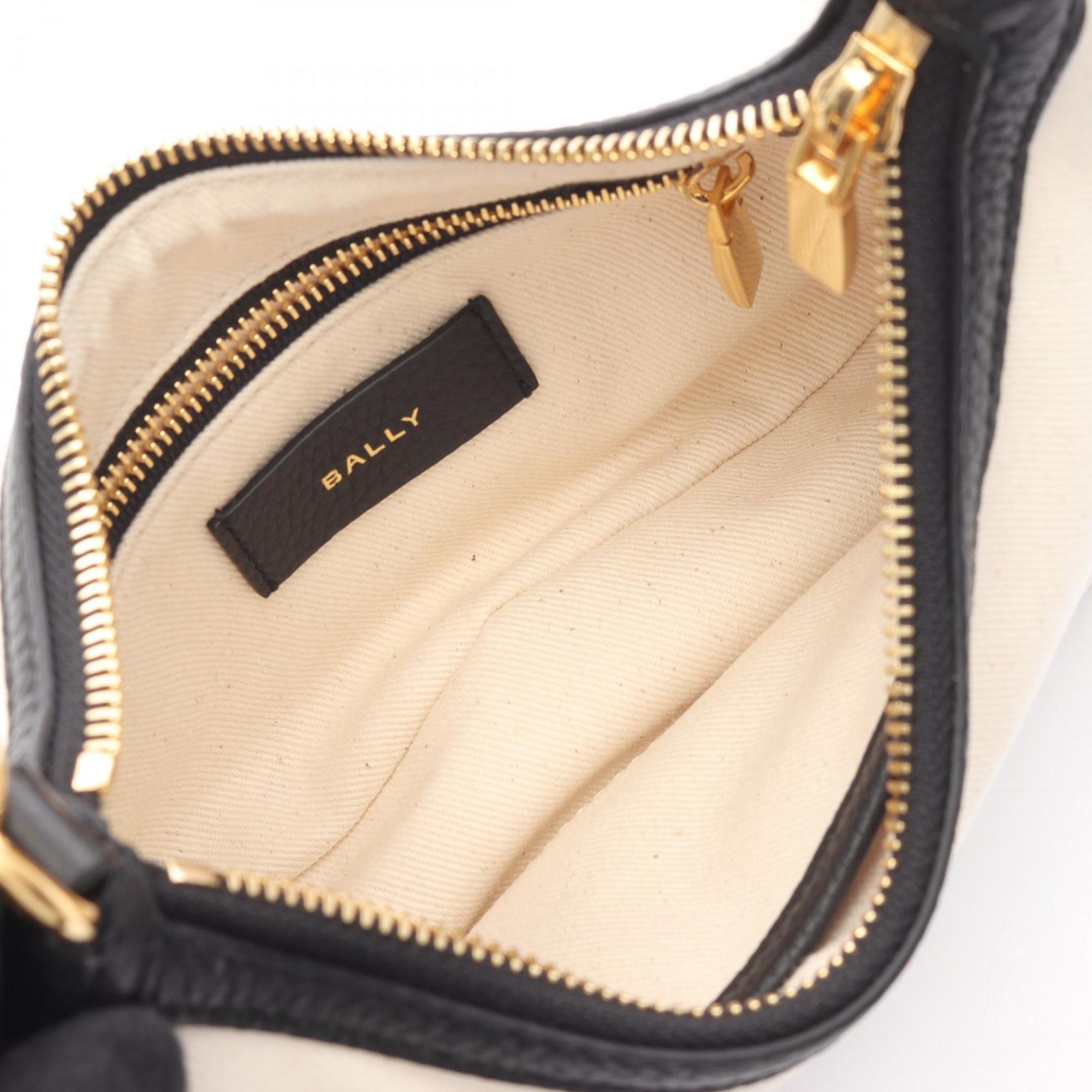Bally Black Ivory Canvas Leather Shoulder Bag (Pre-Owned)