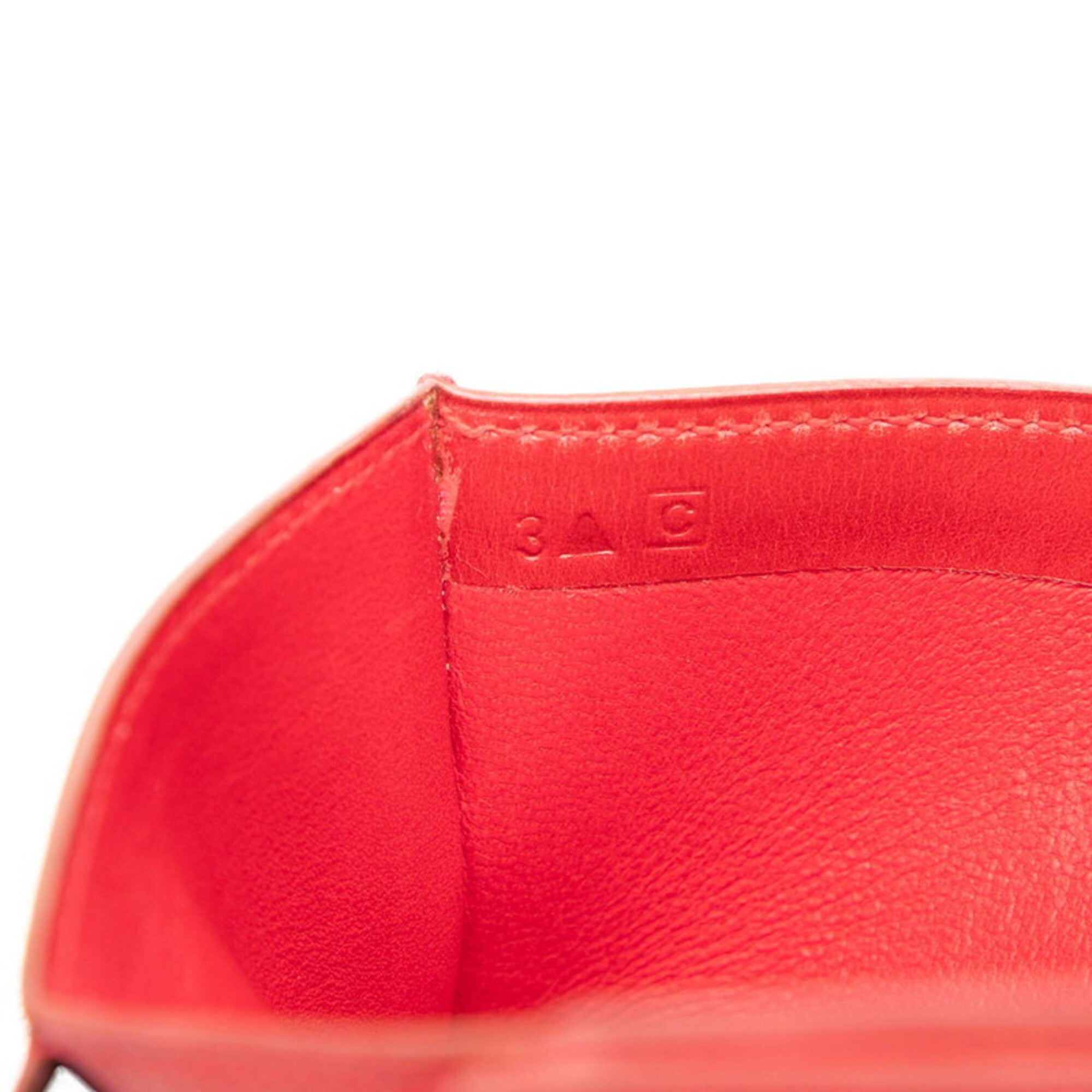 Hermes Red Color Box Calf Leather Wallet (Tri-Fold) (Pre-Owned)
