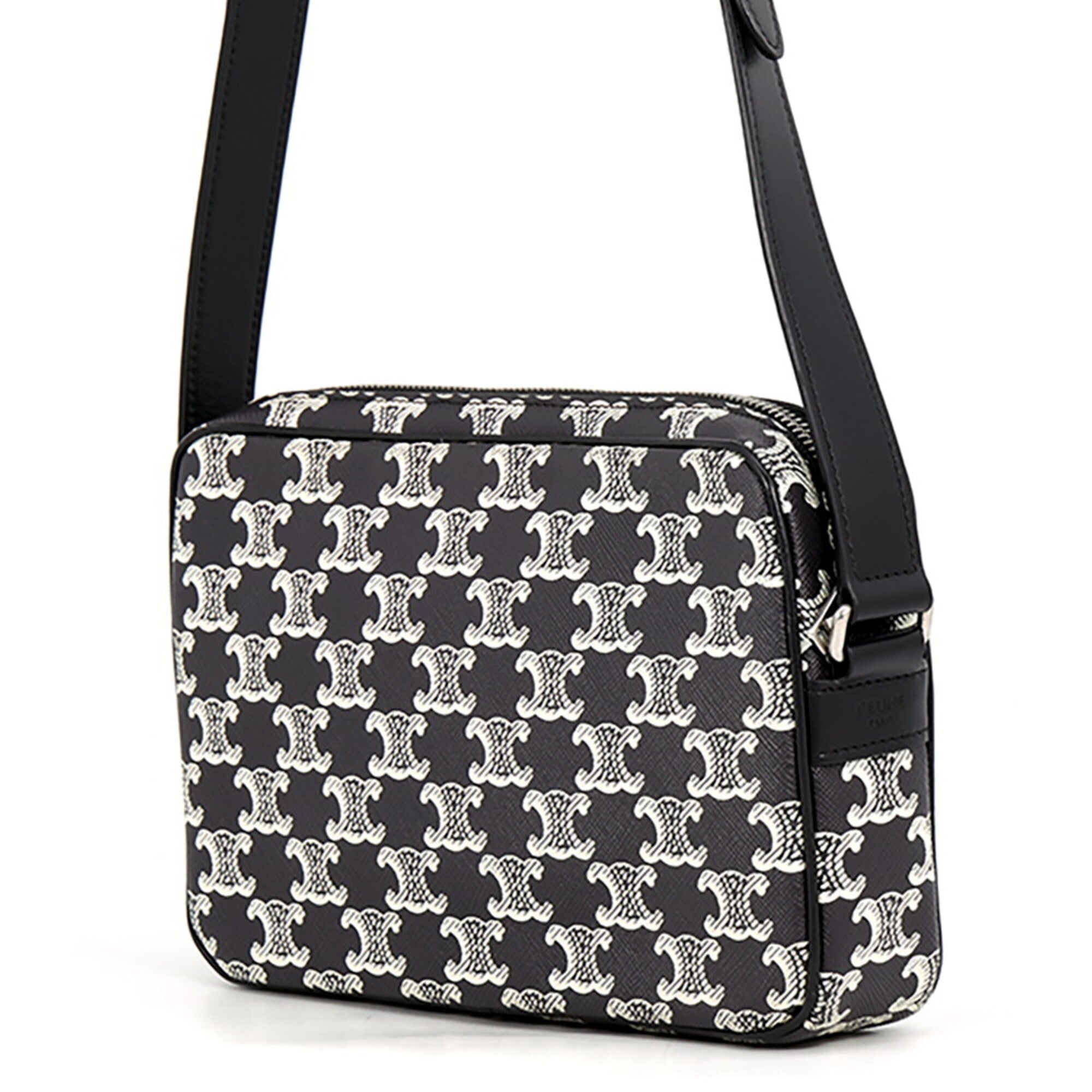 Celine Black White Pvc Leather Messenger Bag Shoulder Bag (Pre-Owned)
