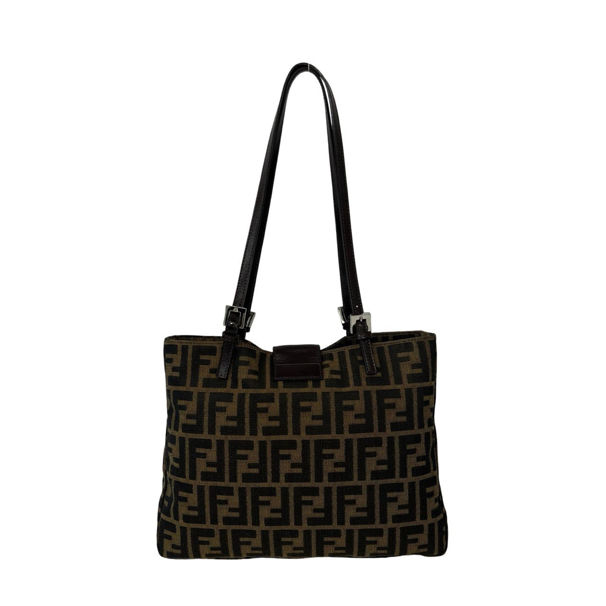 Fendi Black Brown Canvas Leather Shoulder Bag Tote Bag (Pre-Owned)