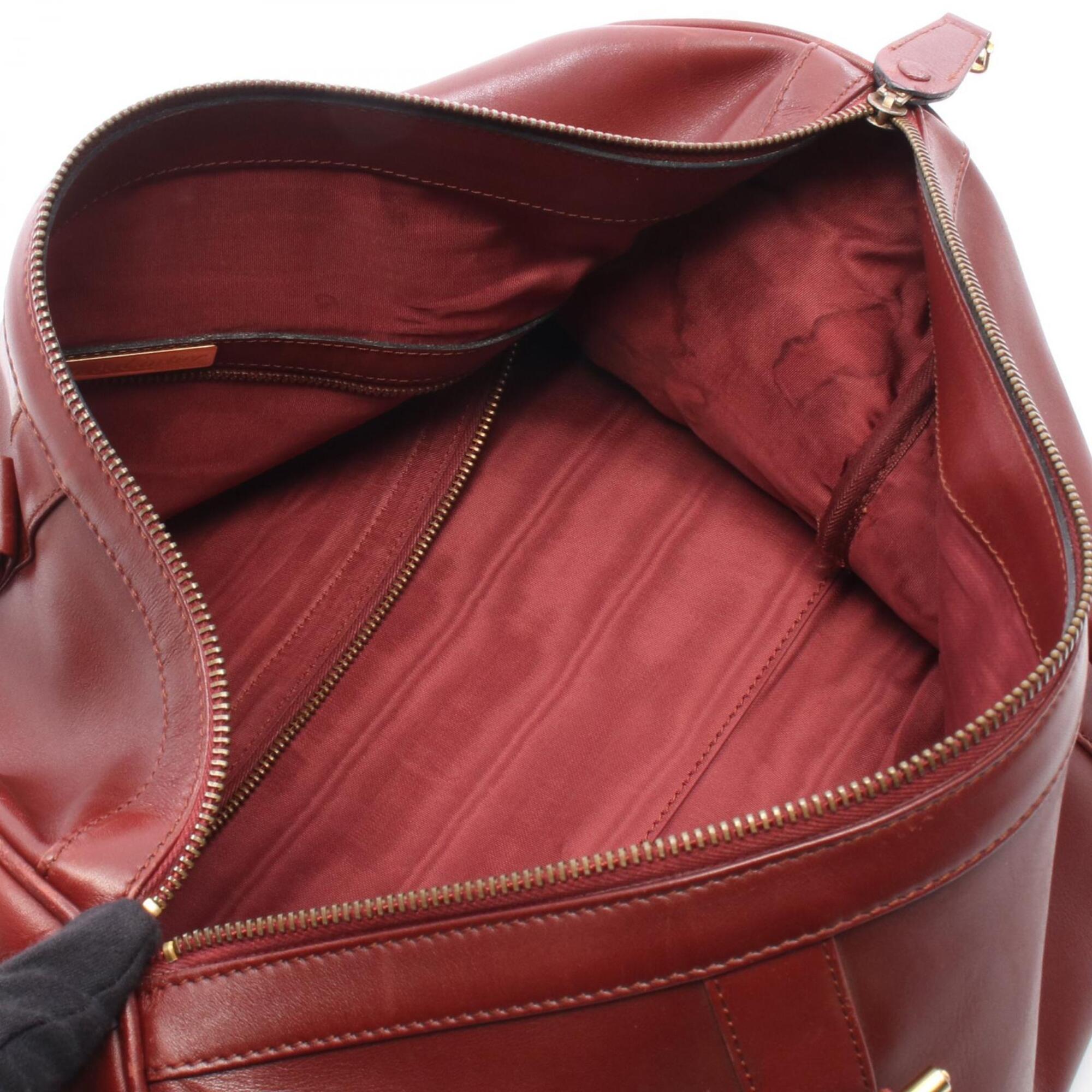 Cartier Bordeaux Leather Boston Bag Handbag (Pre-Owned)