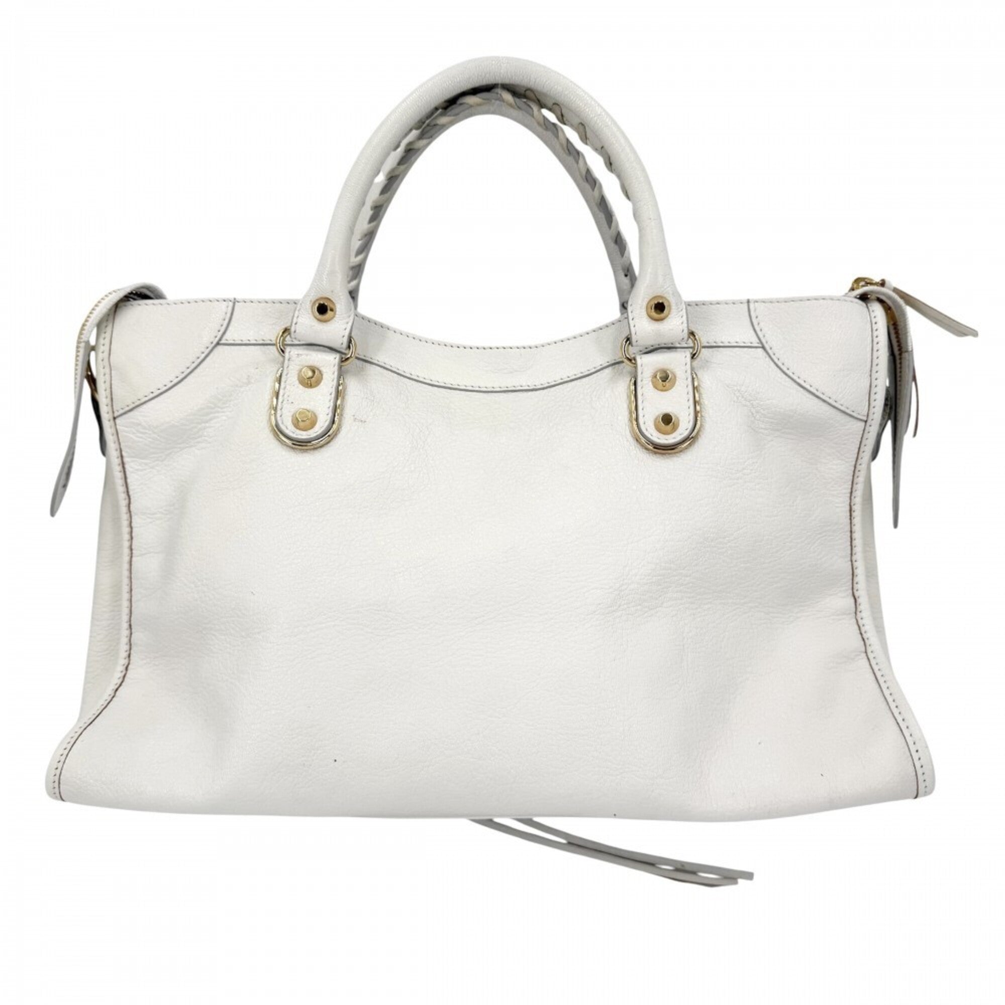 Balenciaga Metallic White Leather Handbag Shoulder Bag (Pre-Owned)