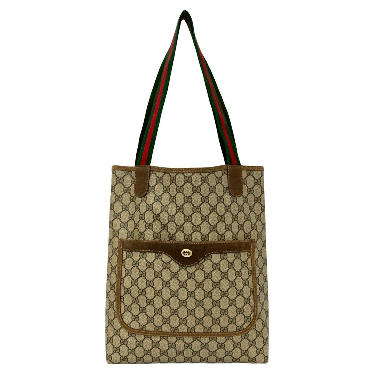 Gucci Brown Green Red Color Pvc Leather Handbag Tote Bag (Pre-Owned)