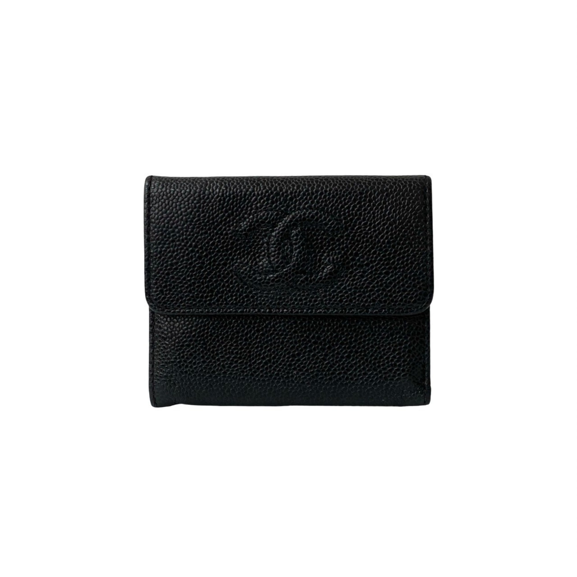Chanel Black Grained Calfskin Wallet (Tri-Fold) (Pre-Owned)
