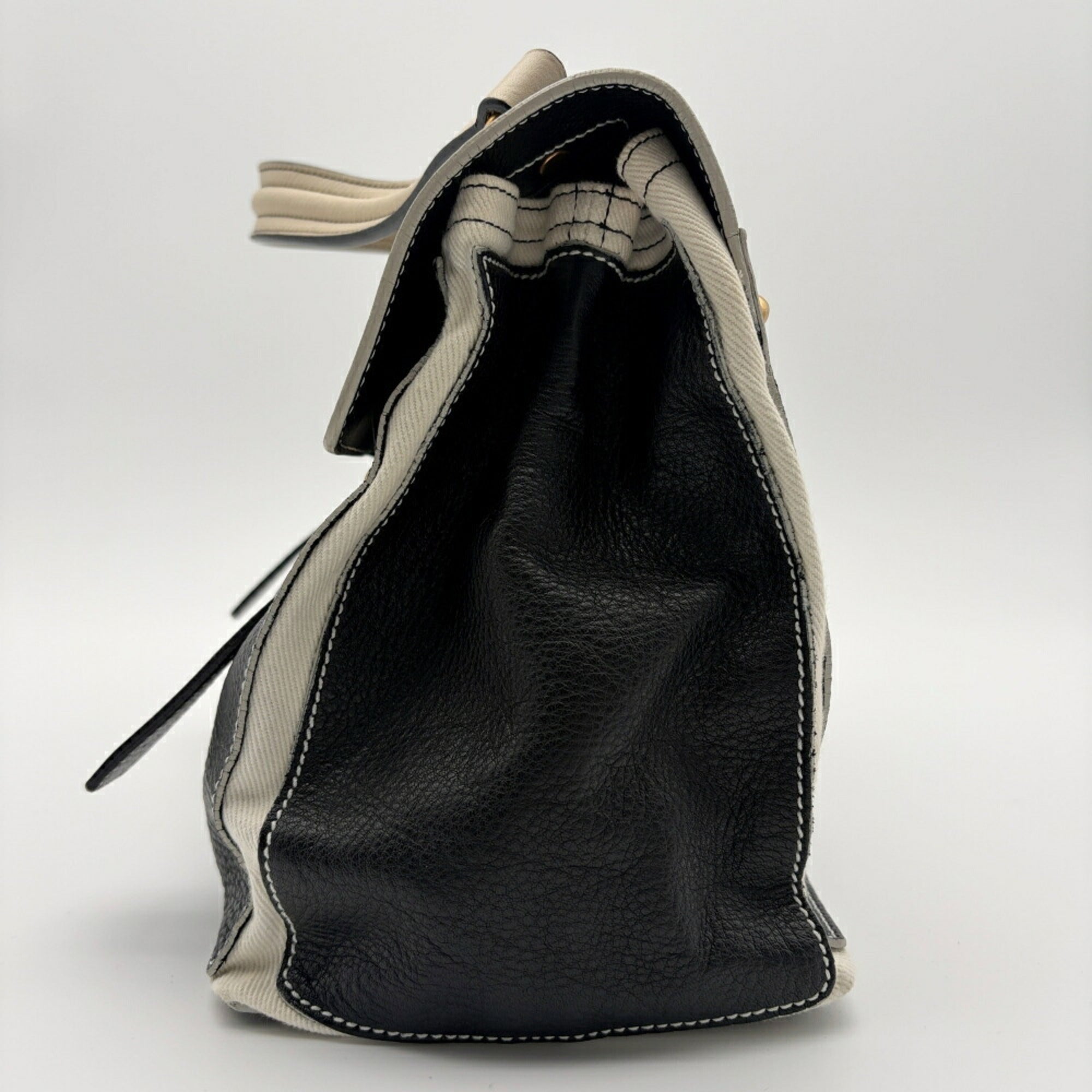 Yves Saint Laurent Black White Leather Canvas Handbag (Pre-Owned)