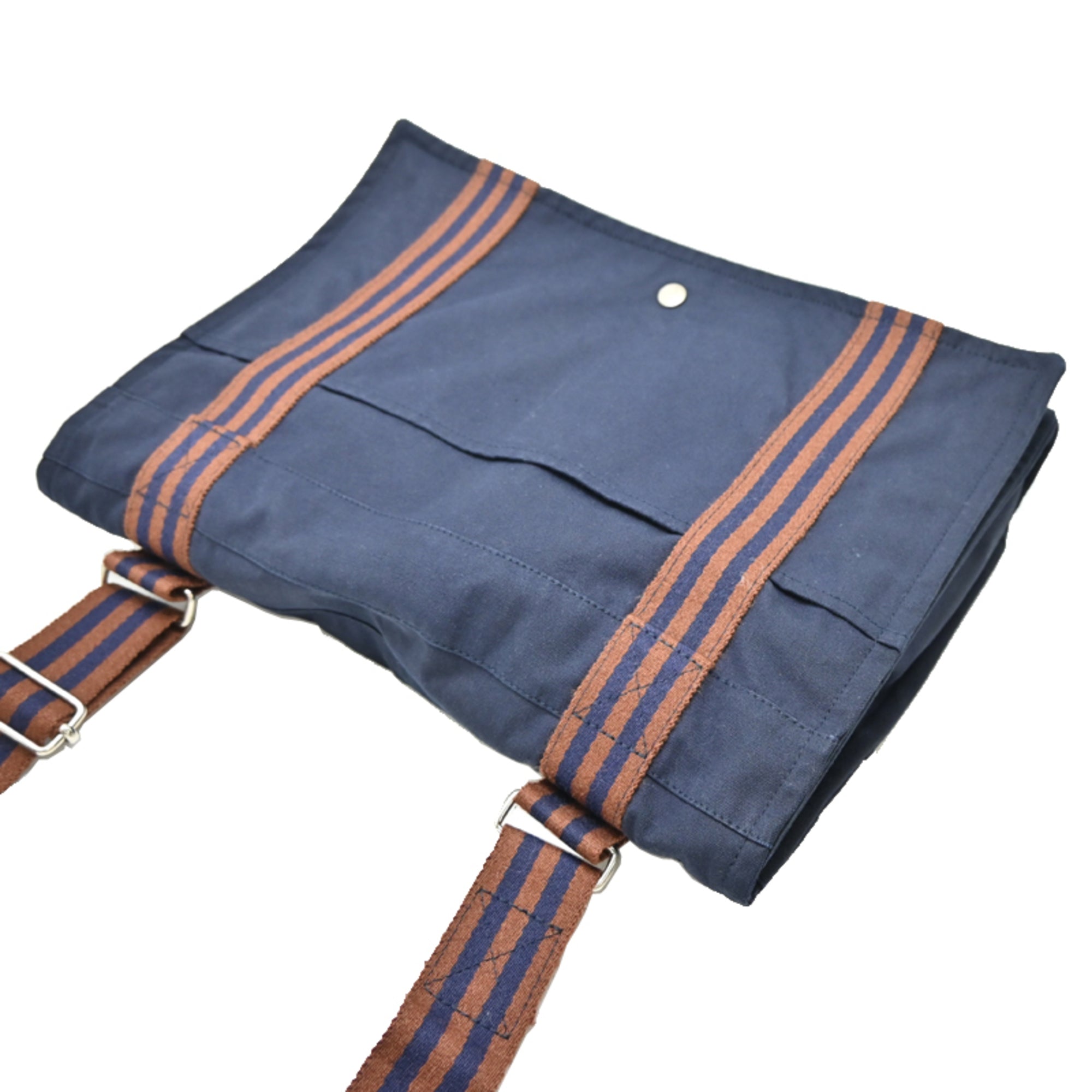 Hermes Brown Navy Cotton Shoulder Bag (Pre-Owned)