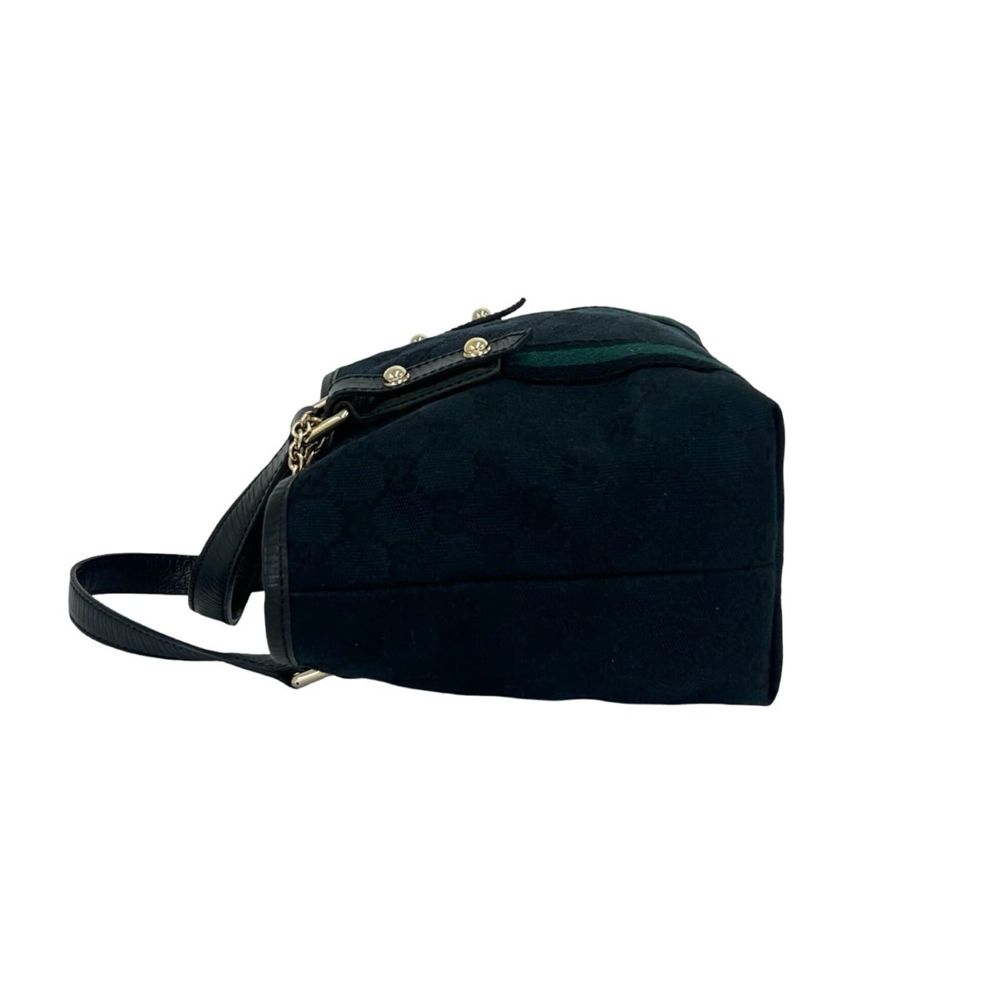 Gucci Black Navy Canvas Leather Boston Bag Handbag Tote Bag (Pre-Owned)