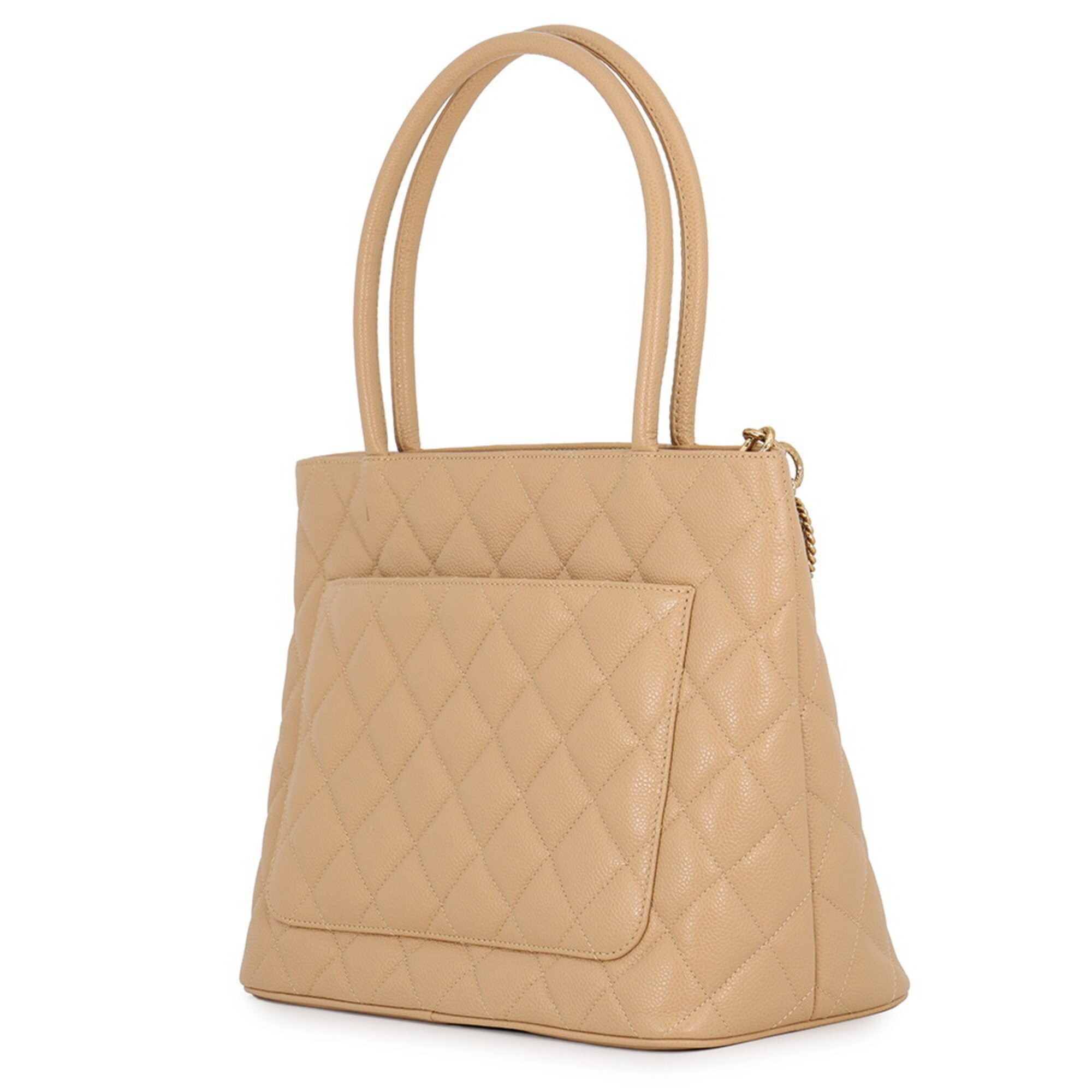 Chanel Beige Grained Calfskin Handbag Tote Bag (Pre-Owned)