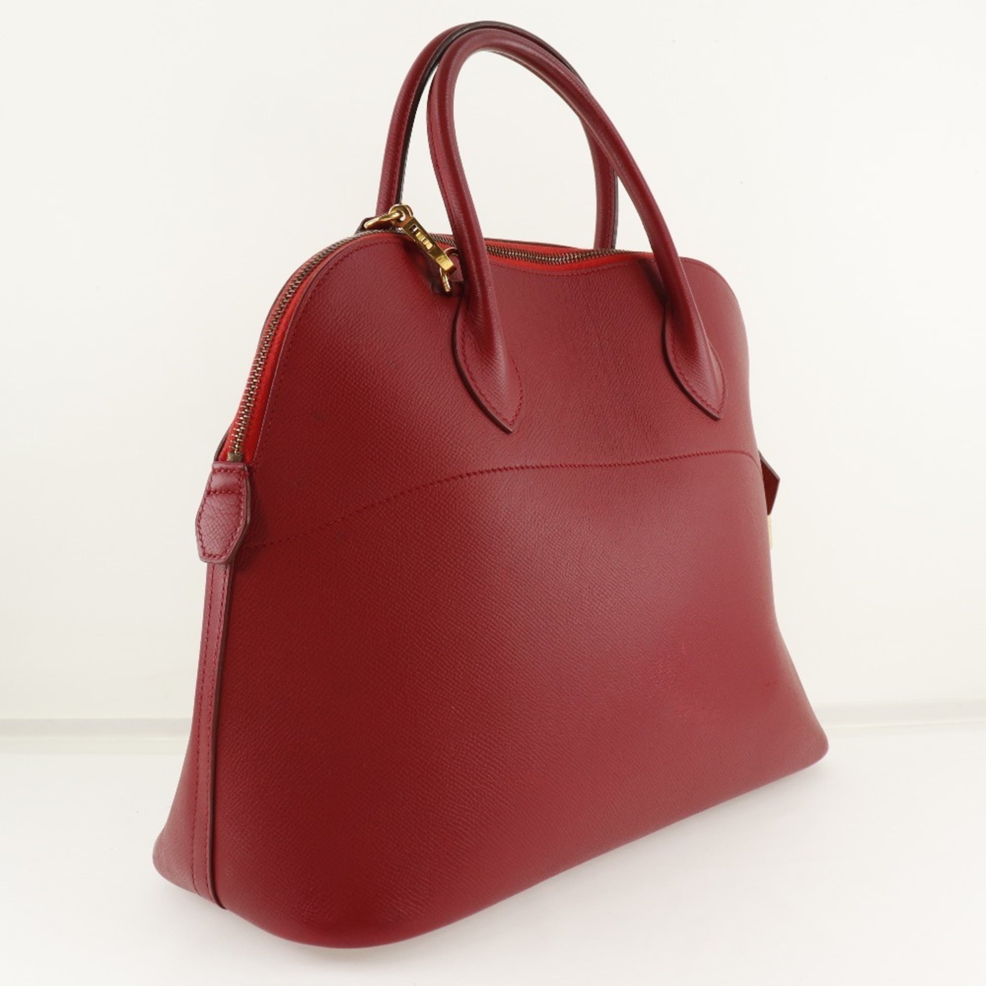Hermes Bolide Red Color Courchevel Leather Handbag (Pre-Owned)