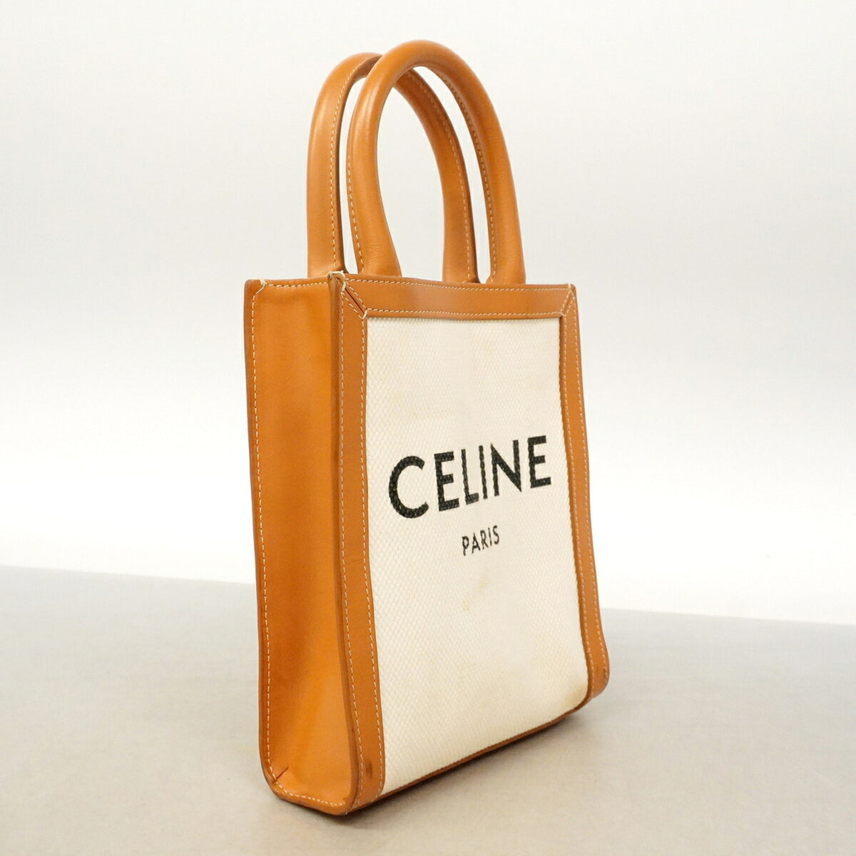 Celine Brown Ivory Canvas Leather Handbag (Pre-Owned)
