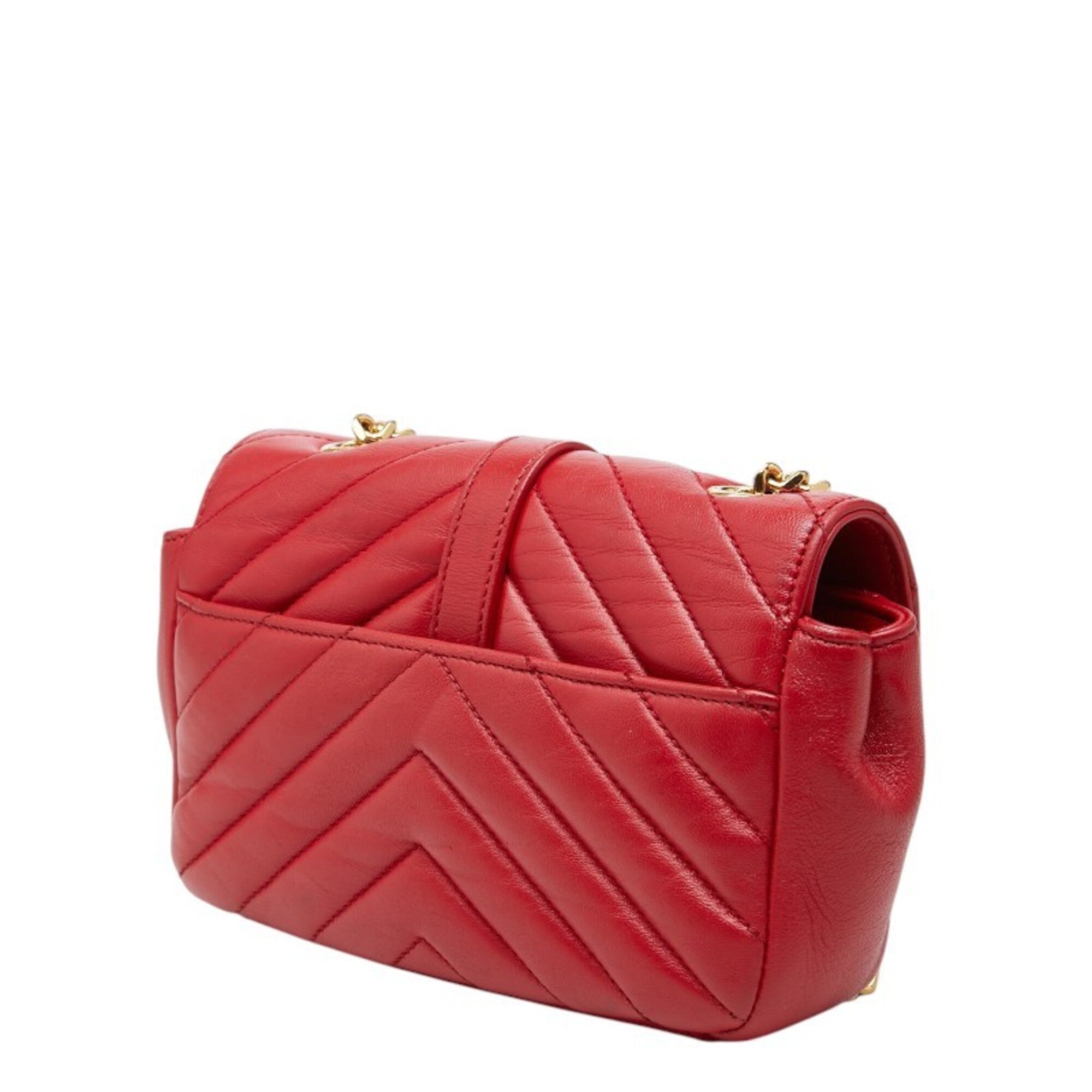 Saint Laurent Gold Red Color Leather Shoulder Bag (Pre-Owned)
