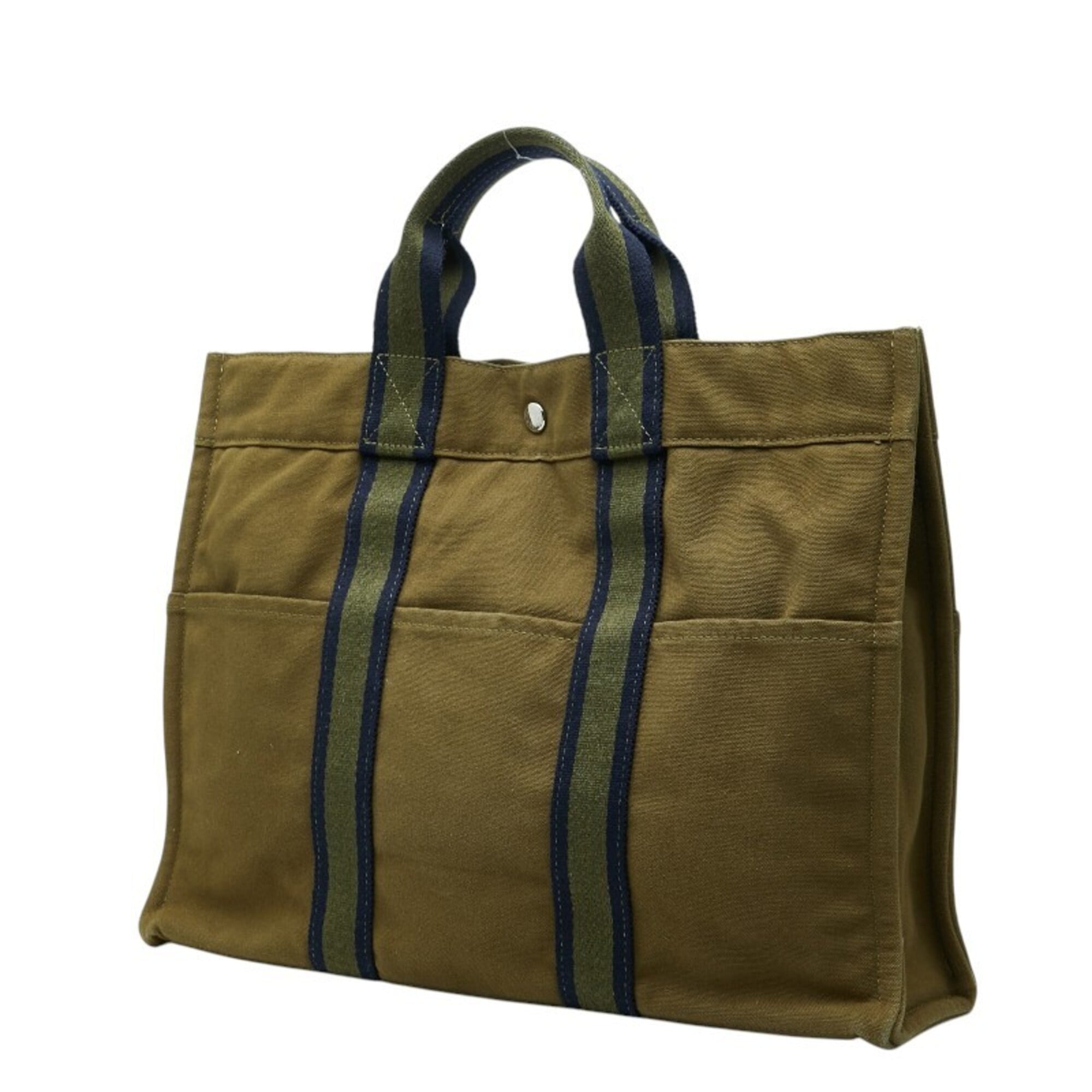 Hermes Green Canvas Handbag Tote Bag (Pre-Owned)